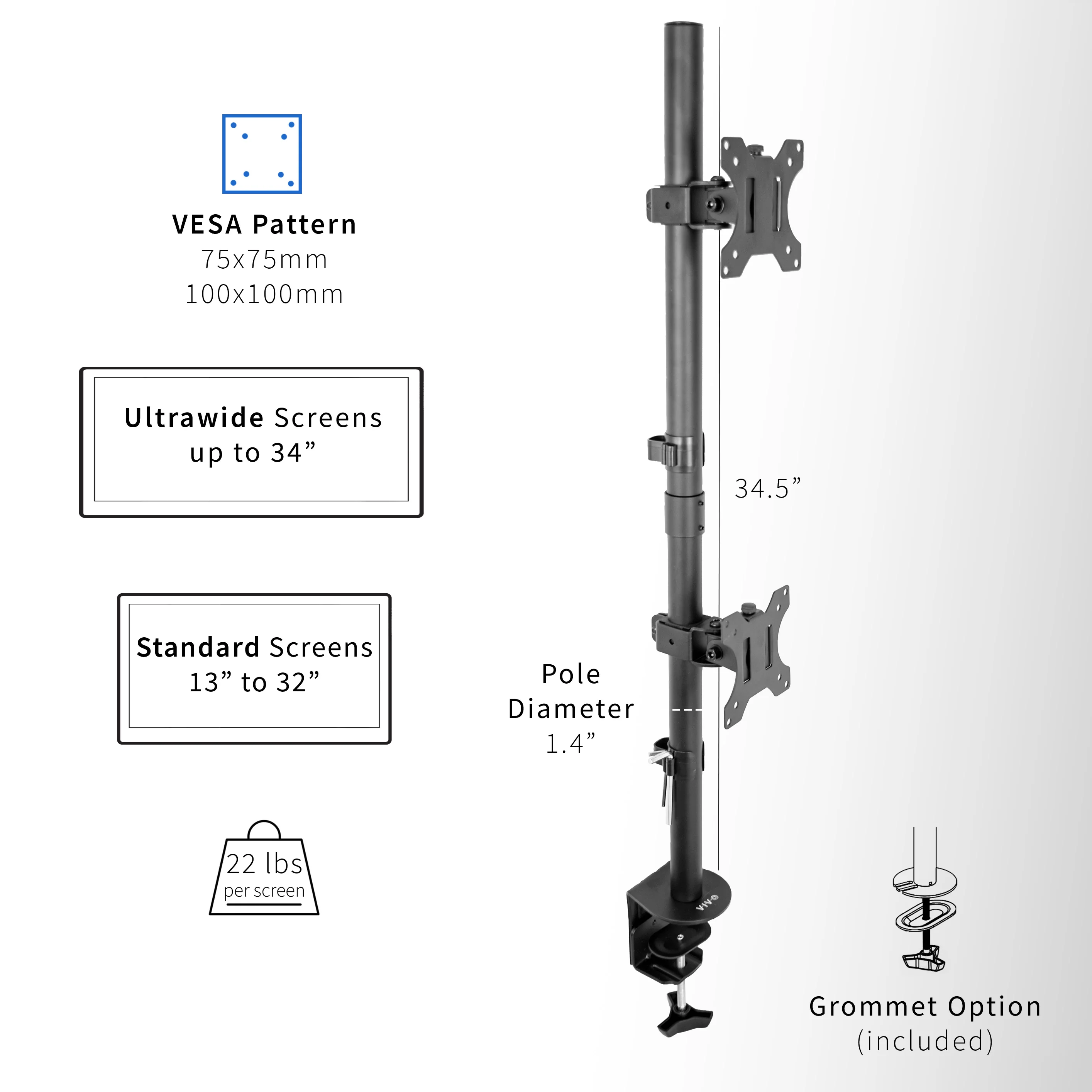 Dual Monitor Desk Mount - Up to 34" Screens - Image 3