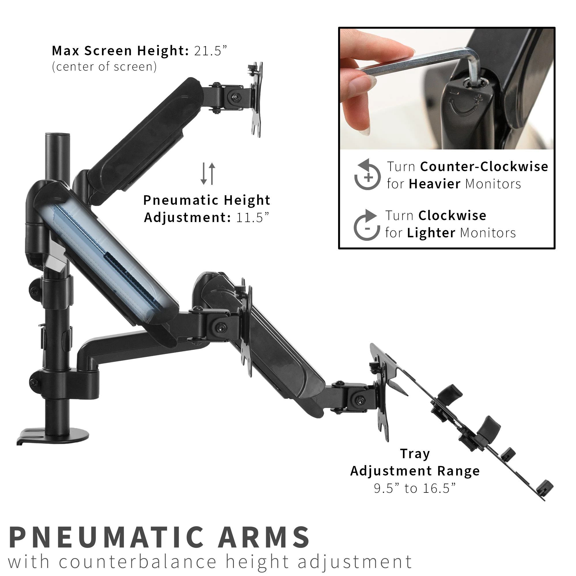 Pneumatic Arm Dual 17" to 32" Monitor and Laptop Desk Mount - Image 4