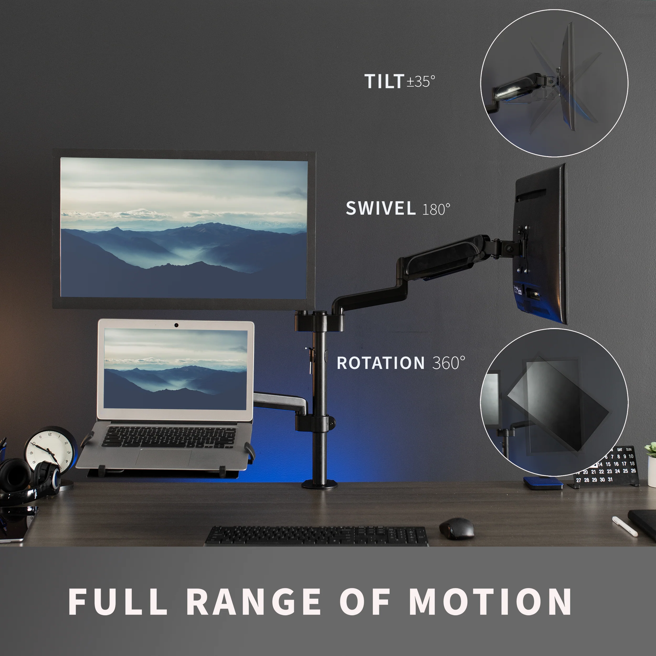 Pneumatic Arm Dual 17" to 32" Monitor and Laptop Desk Mount - Image 6