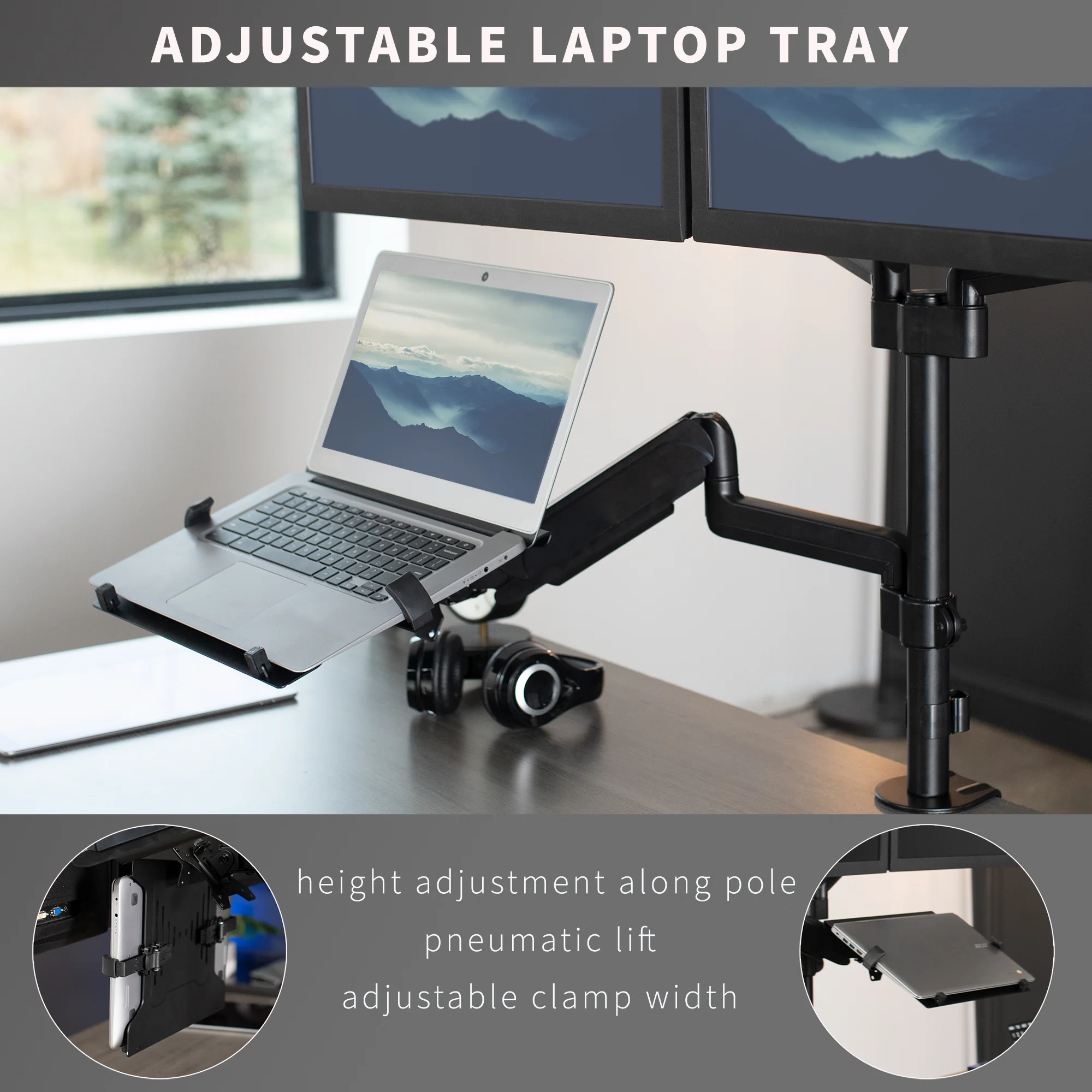 Pneumatic Arm Dual 17" to 32" Monitor and Laptop Desk Mount - Image 8