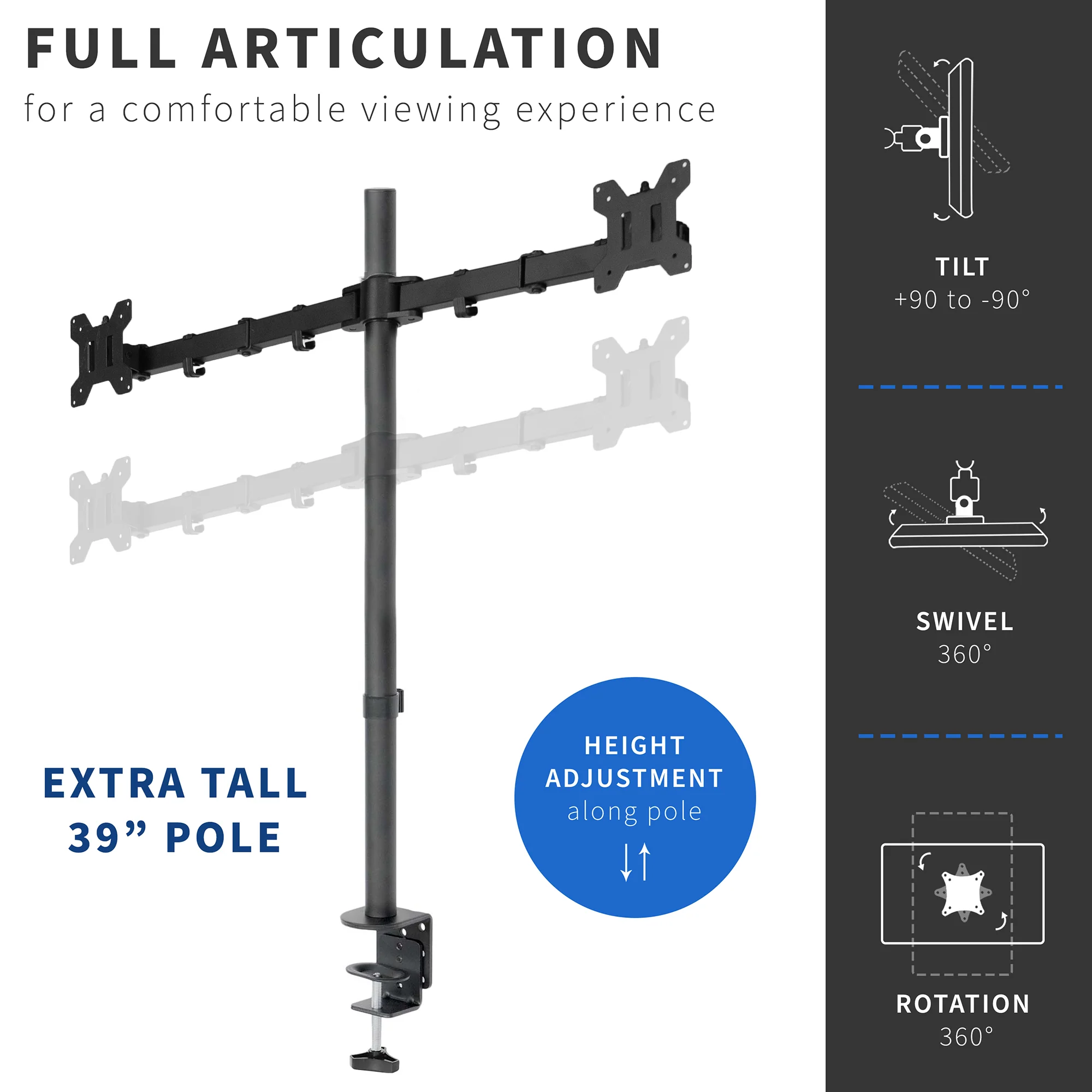 Dual 13" to 27" Monitor Extra Tall Desk Mount - Image 5
