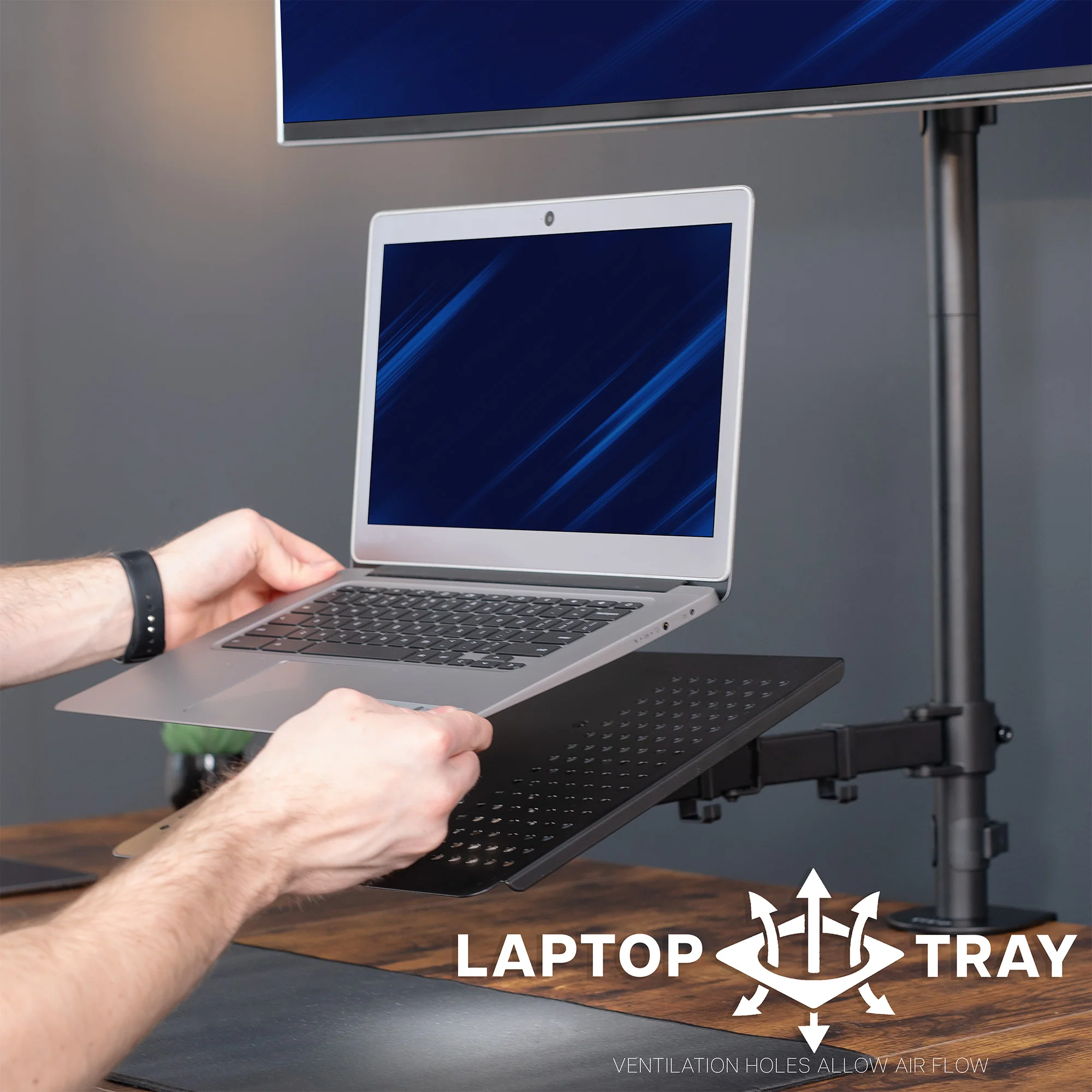 Single Ultrawide Monitor and Laptop Extra Tall Desk Mount - Up to 49" Ultrawides, 17" Laptops - Image 5