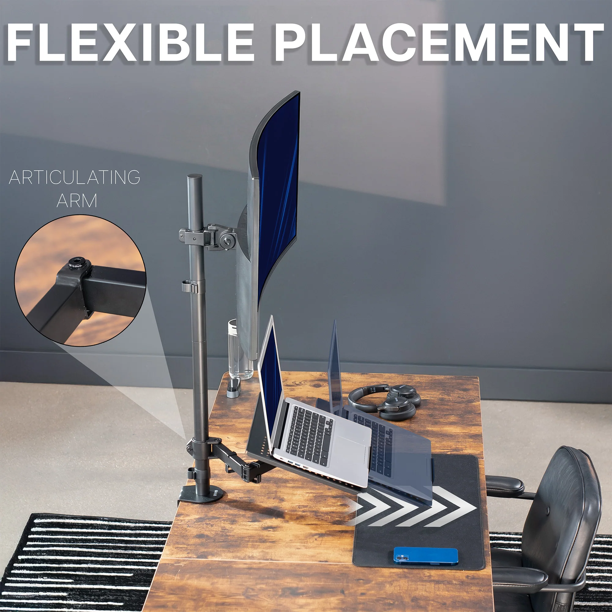 Single Ultrawide Monitor and Laptop Extra Tall Desk Mount - Up to 49" Ultrawides, 17" Laptops - Image 7