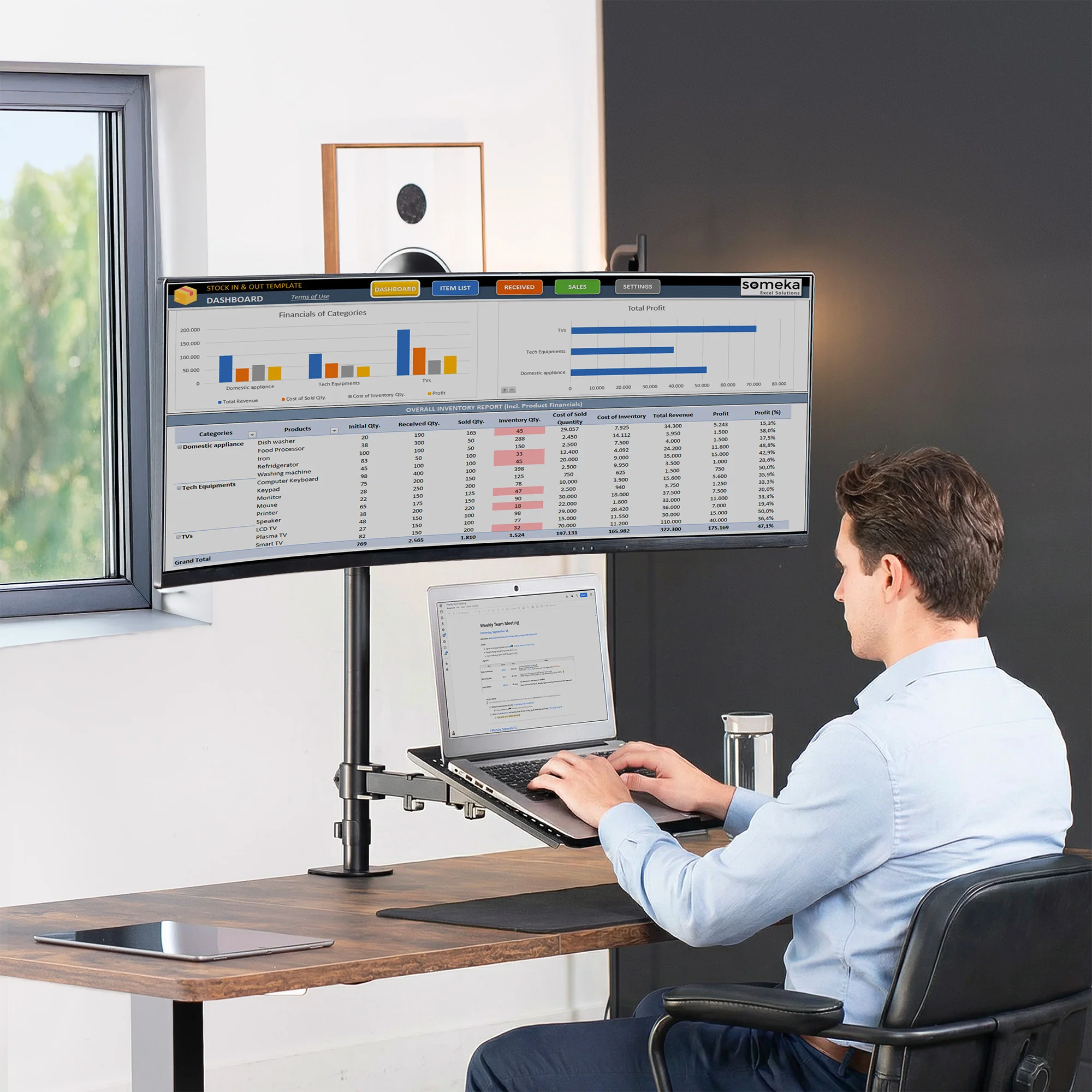 Single Ultrawide Monitor and Laptop Extra Tall Desk Mount - Up to 49" Ultrawides, 17" Laptops - Image 8