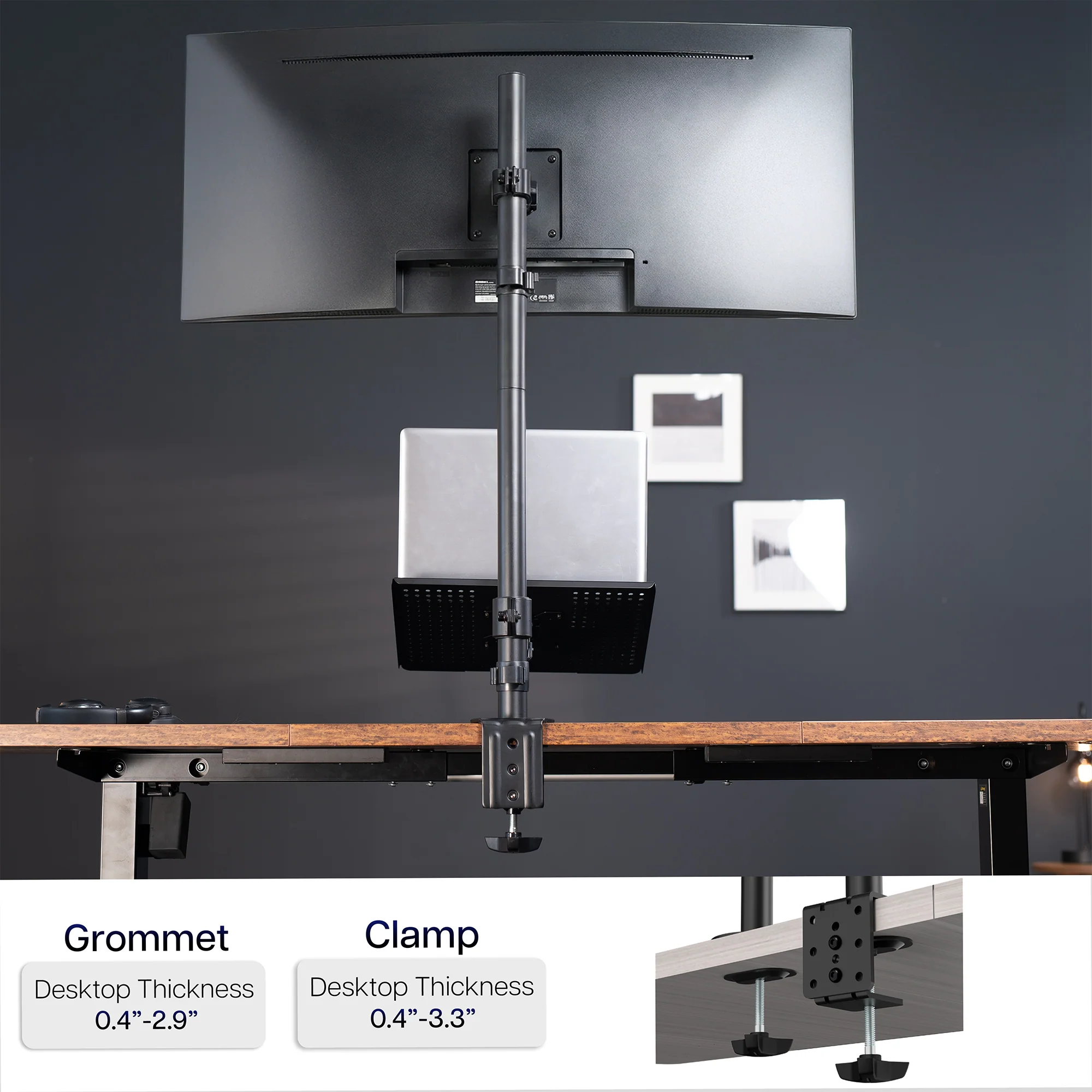 Single Ultrawide Monitor and Laptop Extra Tall Desk Mount - Up to 49" Ultrawides, 17" Laptops - Image 9