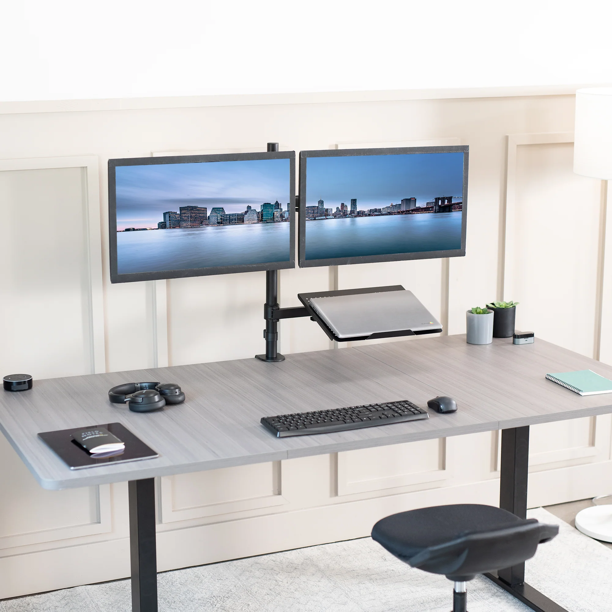 Dual 13" to 27" Monitor Extra Tall Desk Mount with Laptop Holder - Image 13