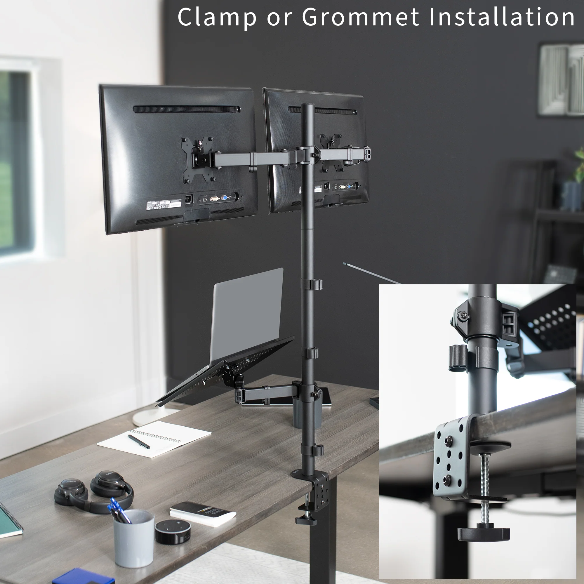 Dual 13" to 27" Monitor Extra Tall Desk Mount with Laptop Holder - Image 6