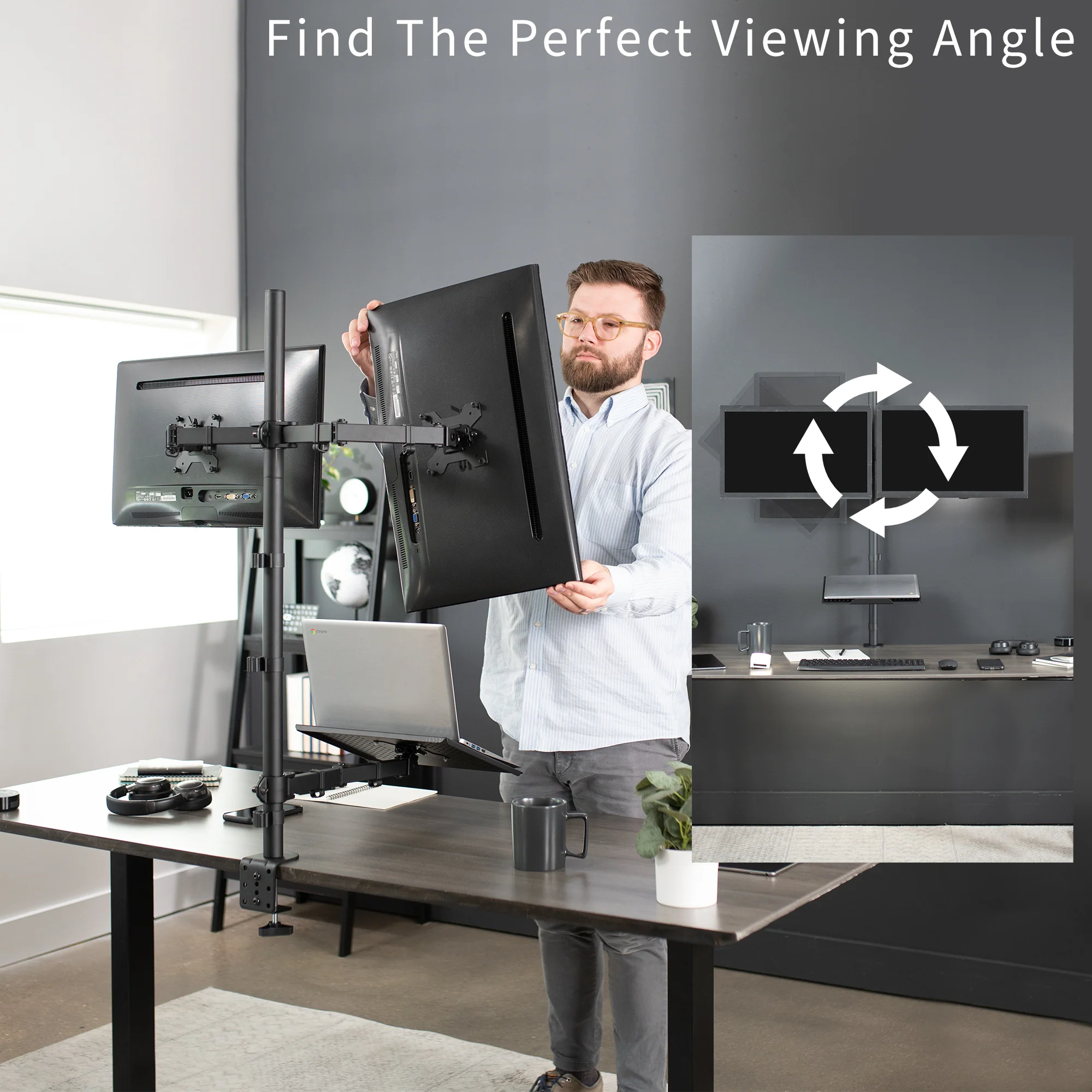 Dual 13" to 27" Monitor Extra Tall Desk Mount with Laptop Holder - Image 7