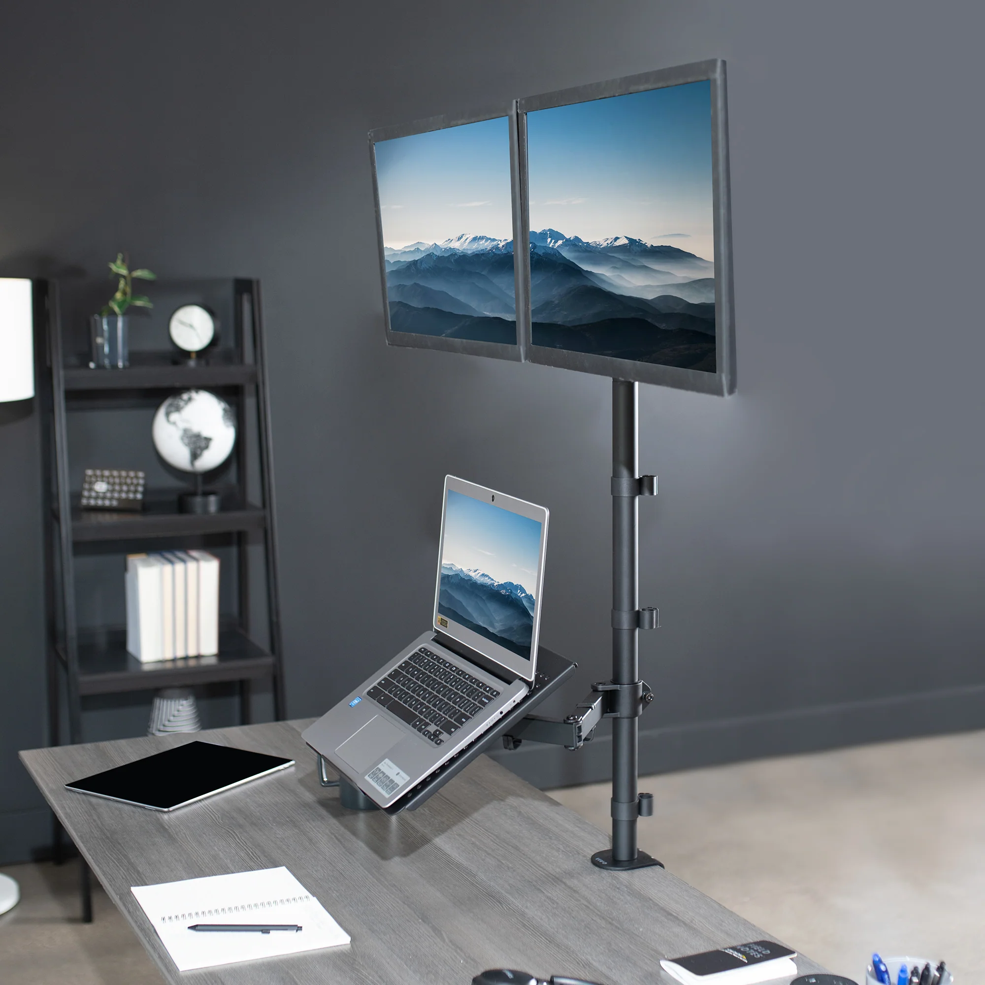 Dual 13" to 27" Monitor Extra Tall Desk Mount with Laptop Holder - Image 9