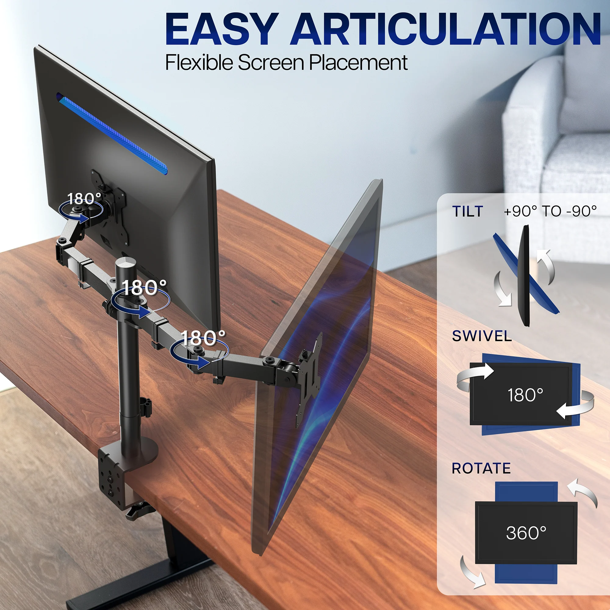 Dual Monitor Desk Mount - Up to 24" Screens - Image 3