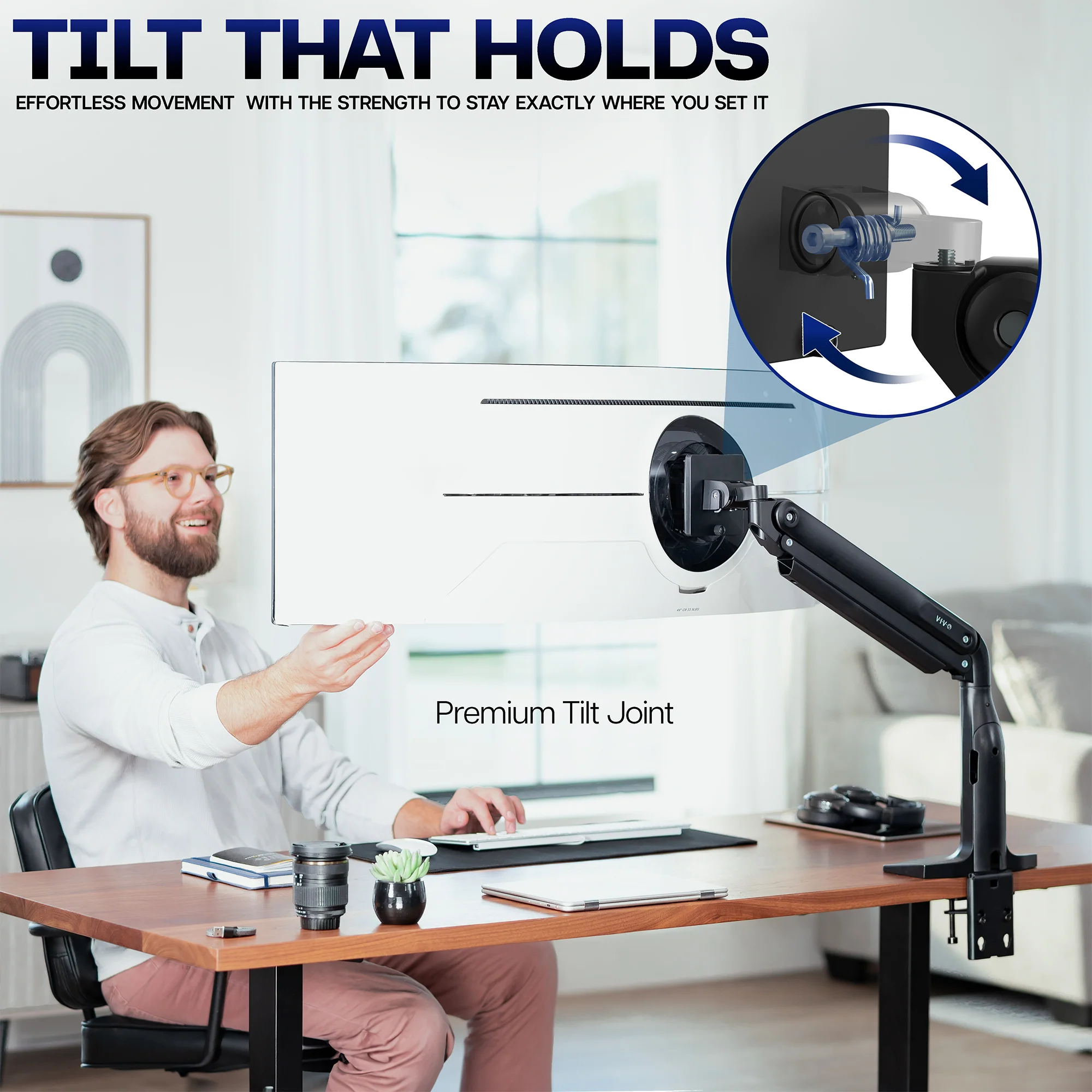 Pneumatic Arm Single Ultrawide Monitor Desk Mount - Up to 49" Screens - Image 3
