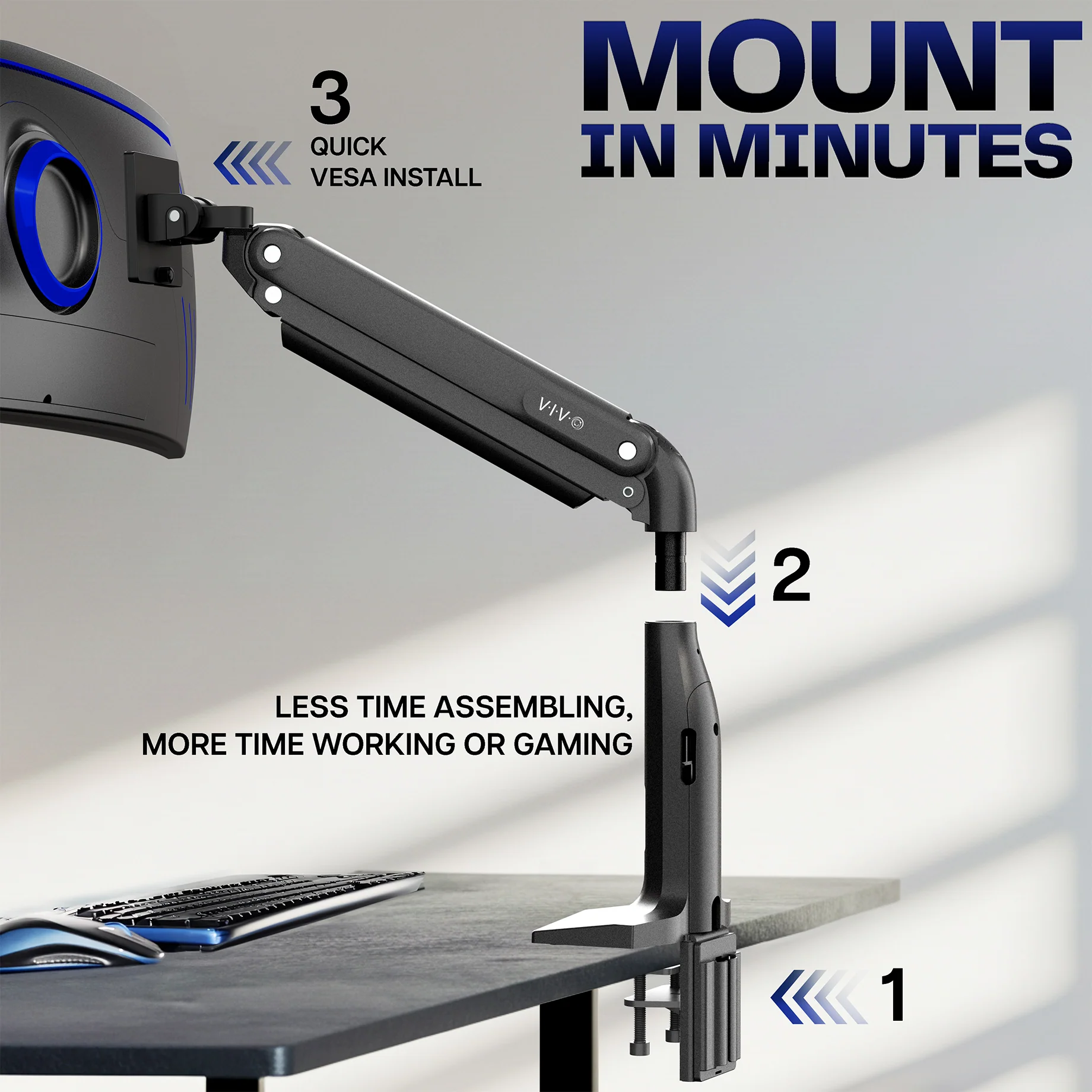 Pneumatic Arm Single Ultrawide Monitor Desk Mount - Up to 49" Screens - Image 7