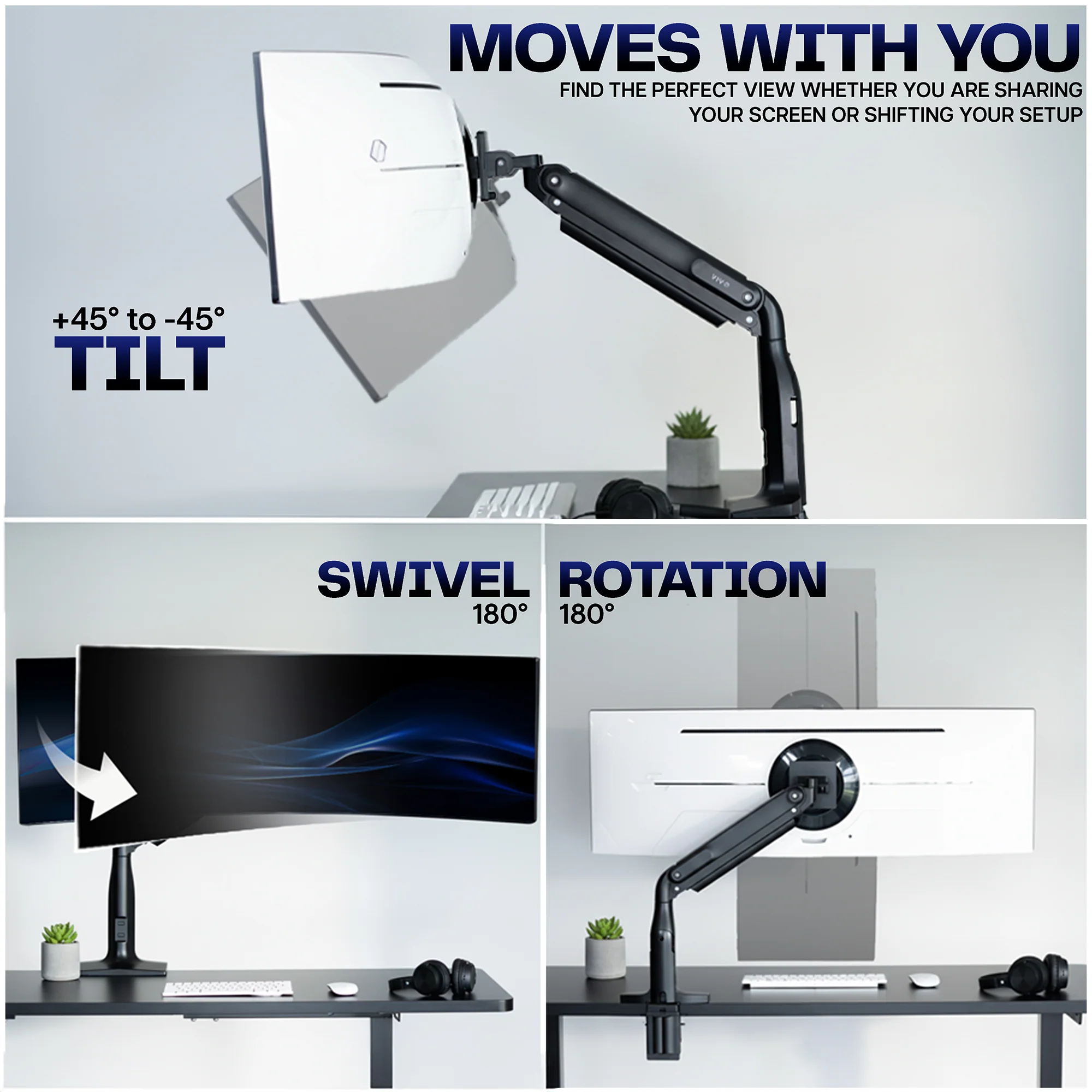 Pneumatic Arm Single Ultrawide Monitor Desk Mount - Up to 49" Screens - Image 8