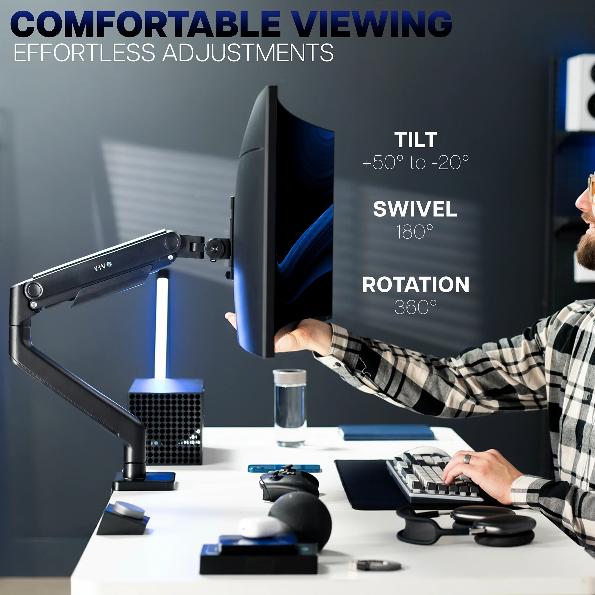 Pneumatic Arm Single Ultrawide Monitor Desk Mount - Up to 49" Screens - Image 5