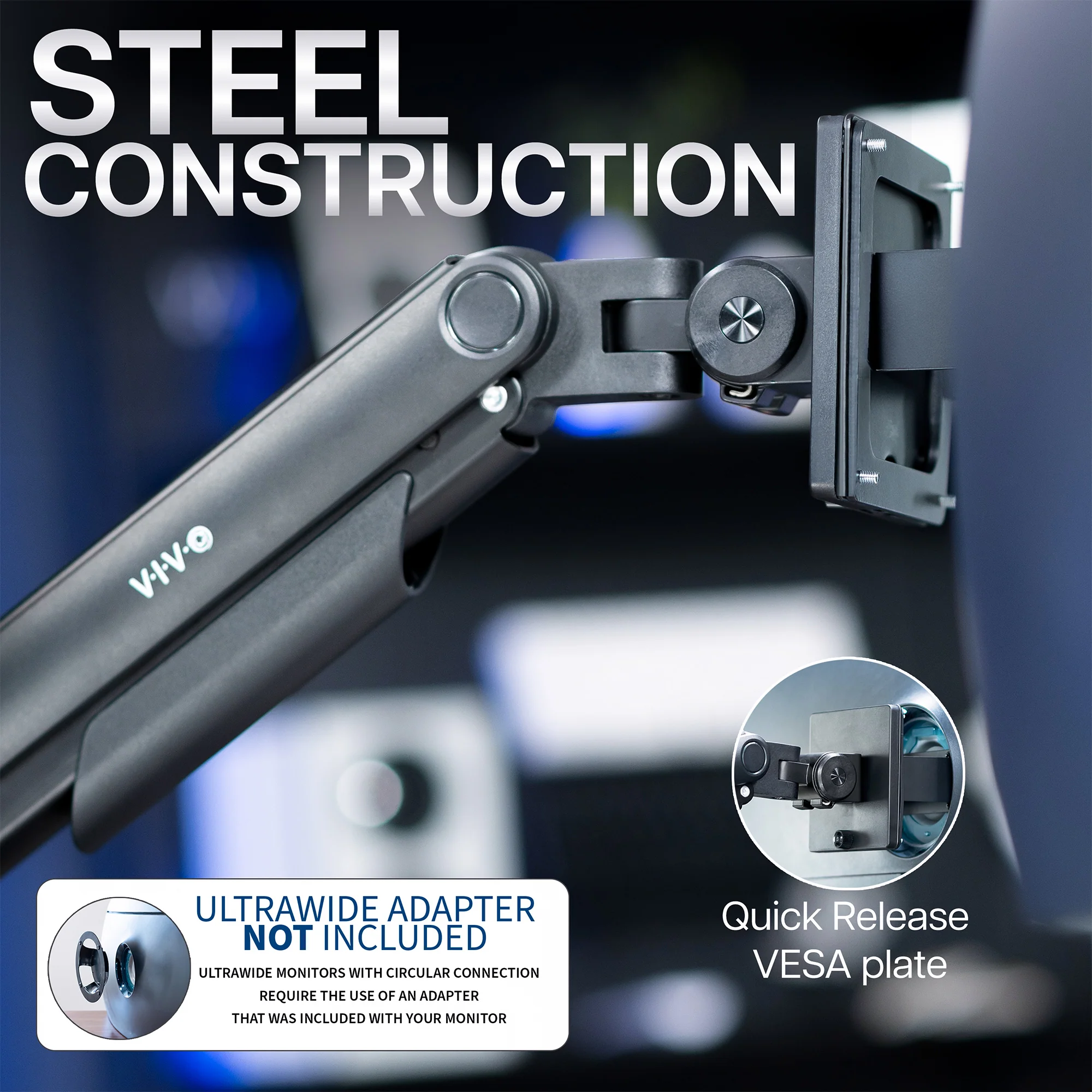 Pneumatic Arm Single Ultrawide Monitor Desk Mount - Up to 49" Screens - Image 6