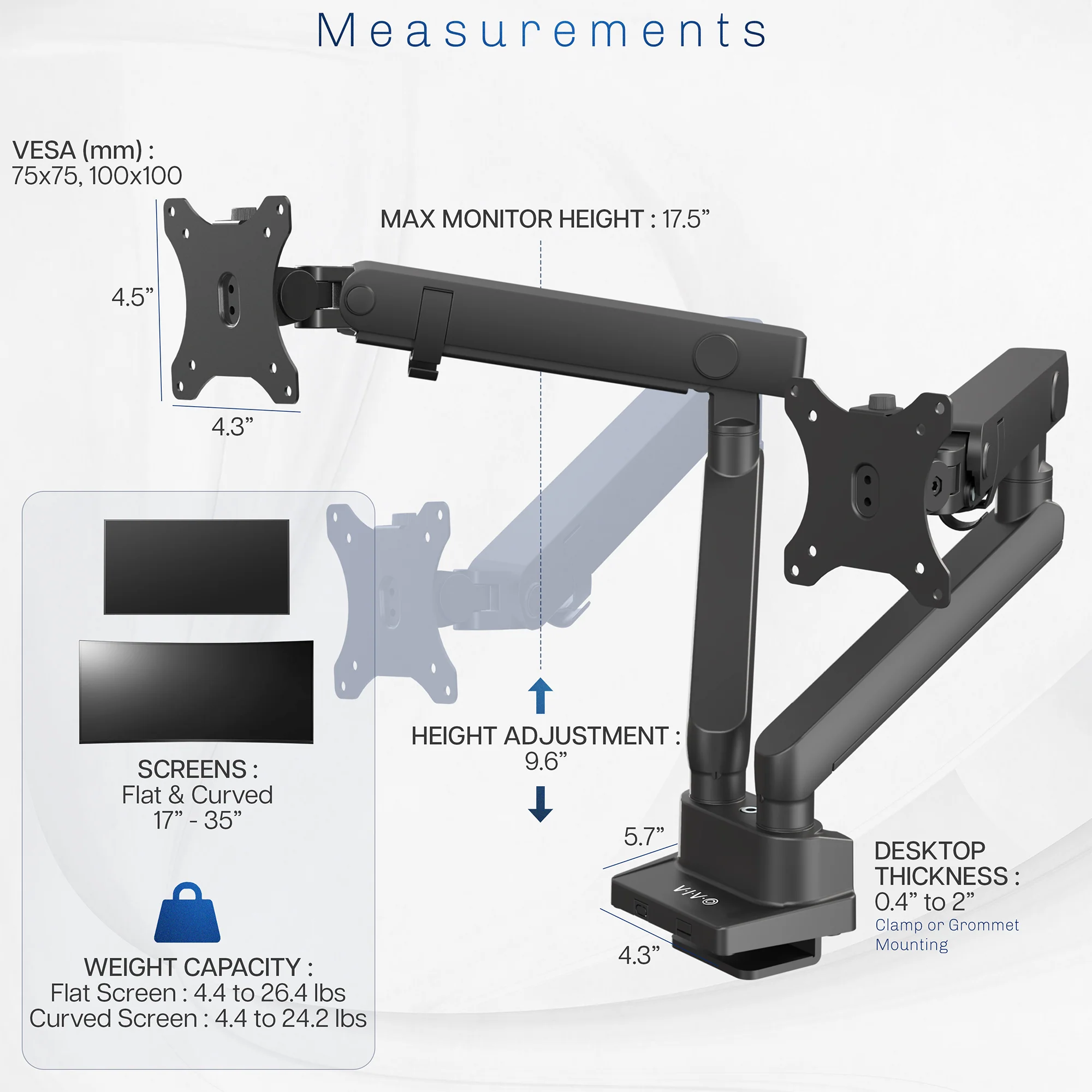 Mechanical Arm Dual Ultrawide Monitor Desk Mount - Up to 35" Screens - Image 5