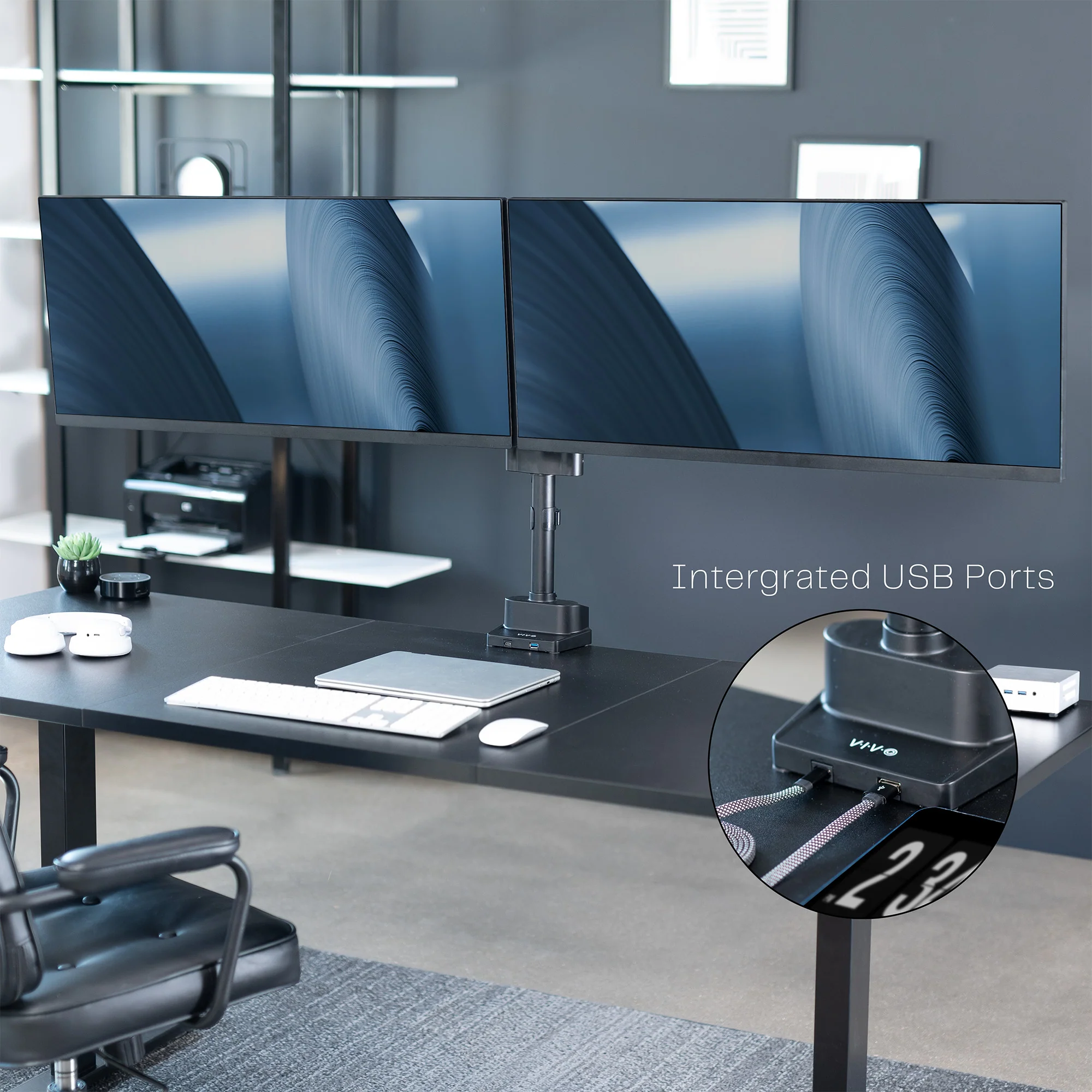 Mechanical Arm Dual Ultrawide Monitor Desk Mount with USB - Up to 40" Screens - Image 7