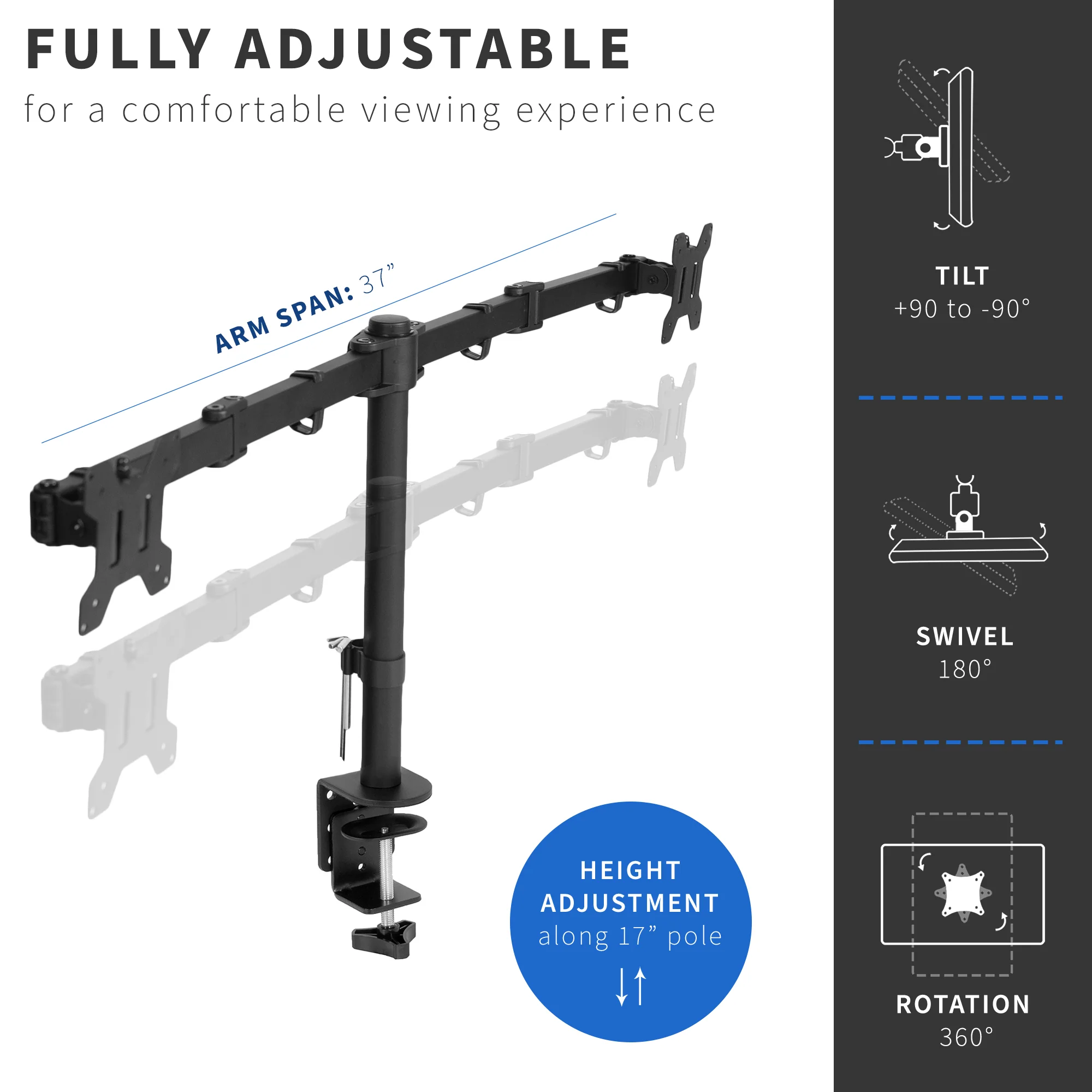 Dual 13" to 34" Monitor Desk Mount - Image 5