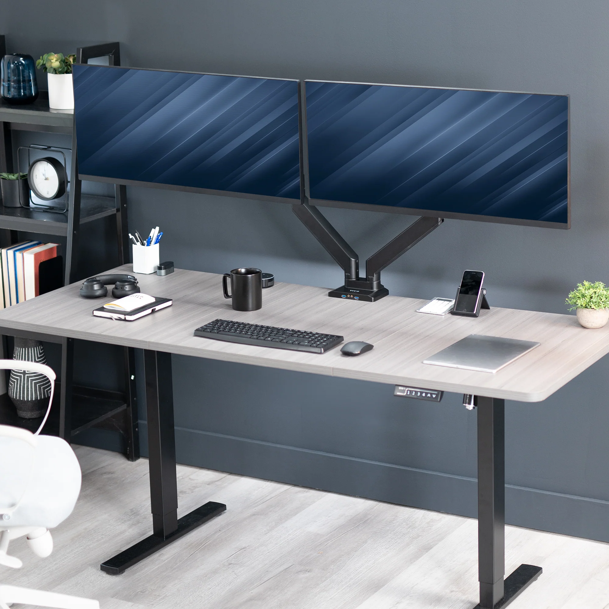 Pneumatic Arm Dual Ultrawide Monitor Desk Mount with USB - Up to 38" Screens - Image 10