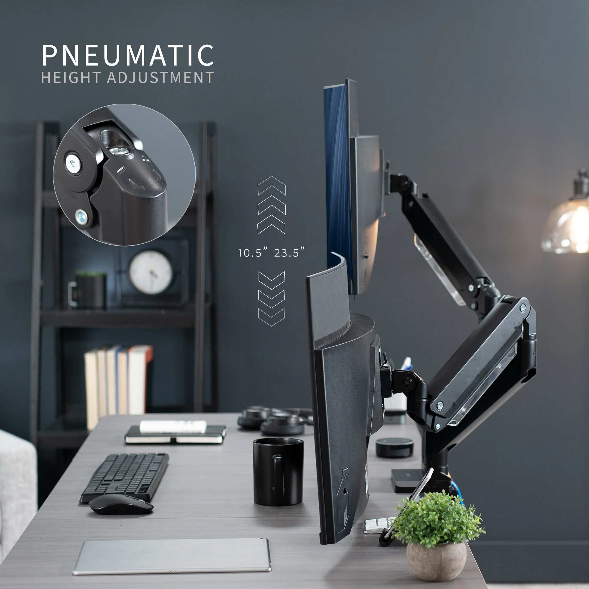 Pneumatic Arm Dual Ultrawide Monitor Desk Mount with USB - Up to 38" Screens - Image 6