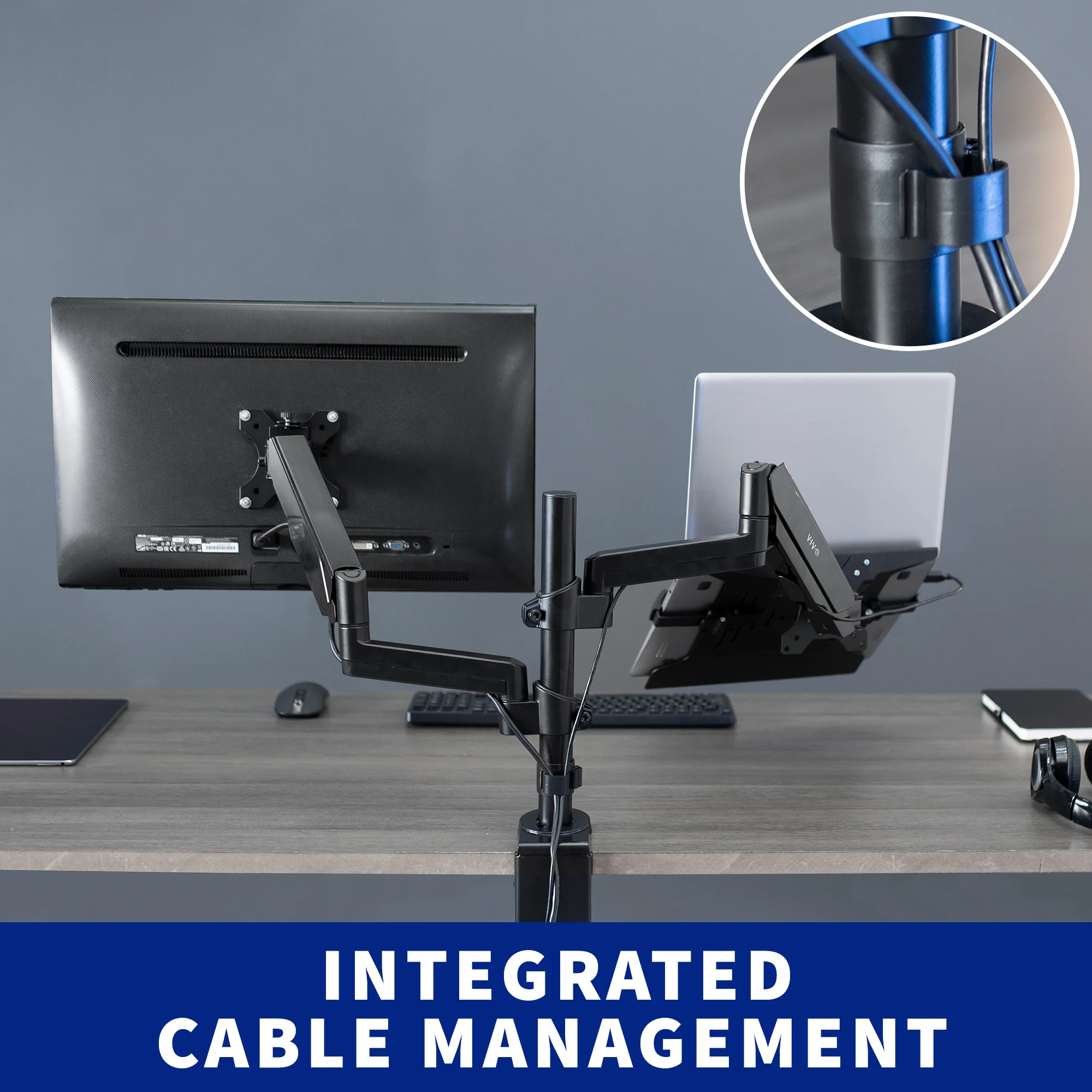 Pneumatic Arm Single Monitor and Laptop Mount - Up to 32" Screens, 15.6" Laptops - Image 5