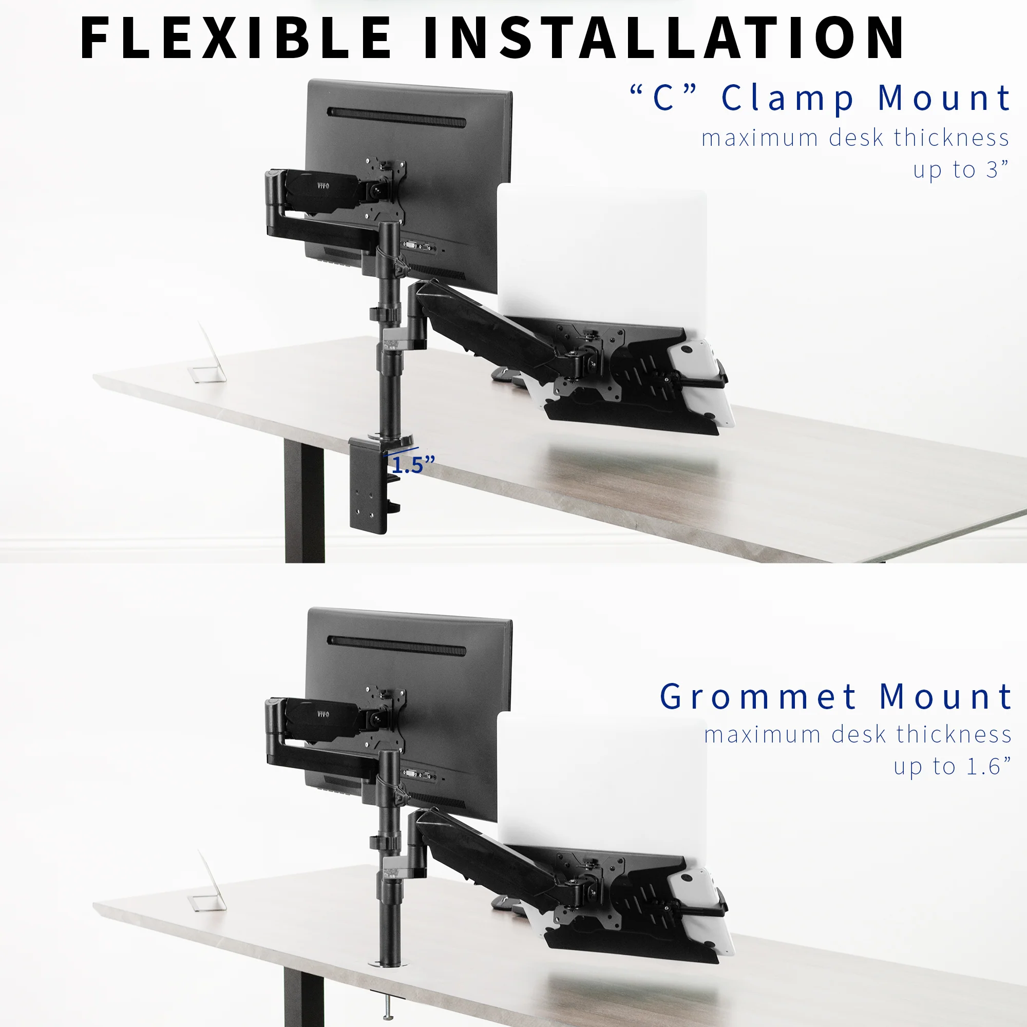 Pneumatic Arm Single Monitor and Laptop Mount - Up to 32" Screens, 15.6" Laptops - Image 8