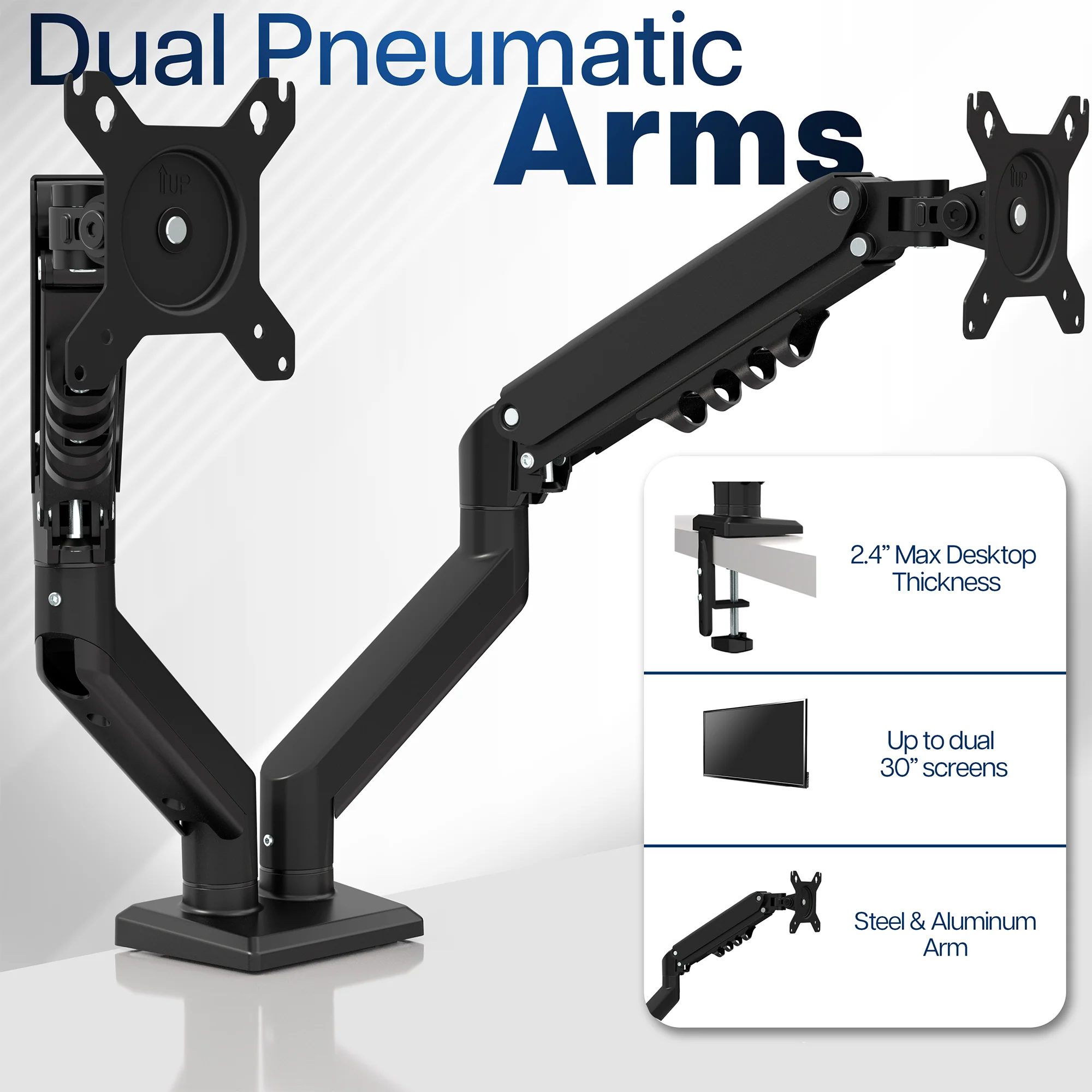 Pneumatic Arm Dual 13” to 30” Monitor Desk Mount - Image 3