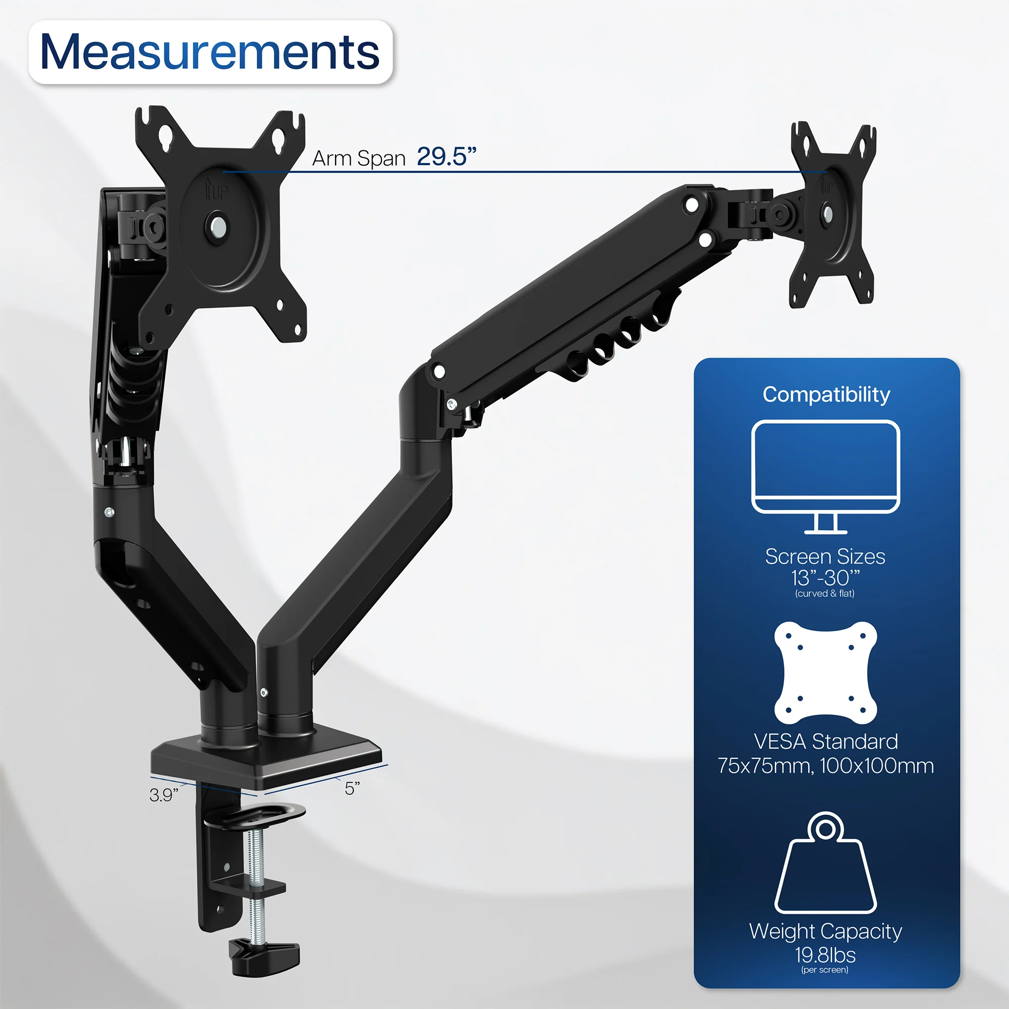Pneumatic Arm Dual 13” to 30” Monitor Desk Mount - Image 4