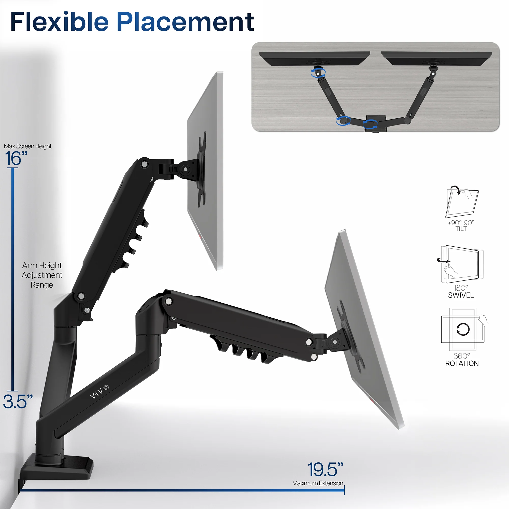 Pneumatic Arm Dual 13” to 30” Monitor Desk Mount - Image 6
