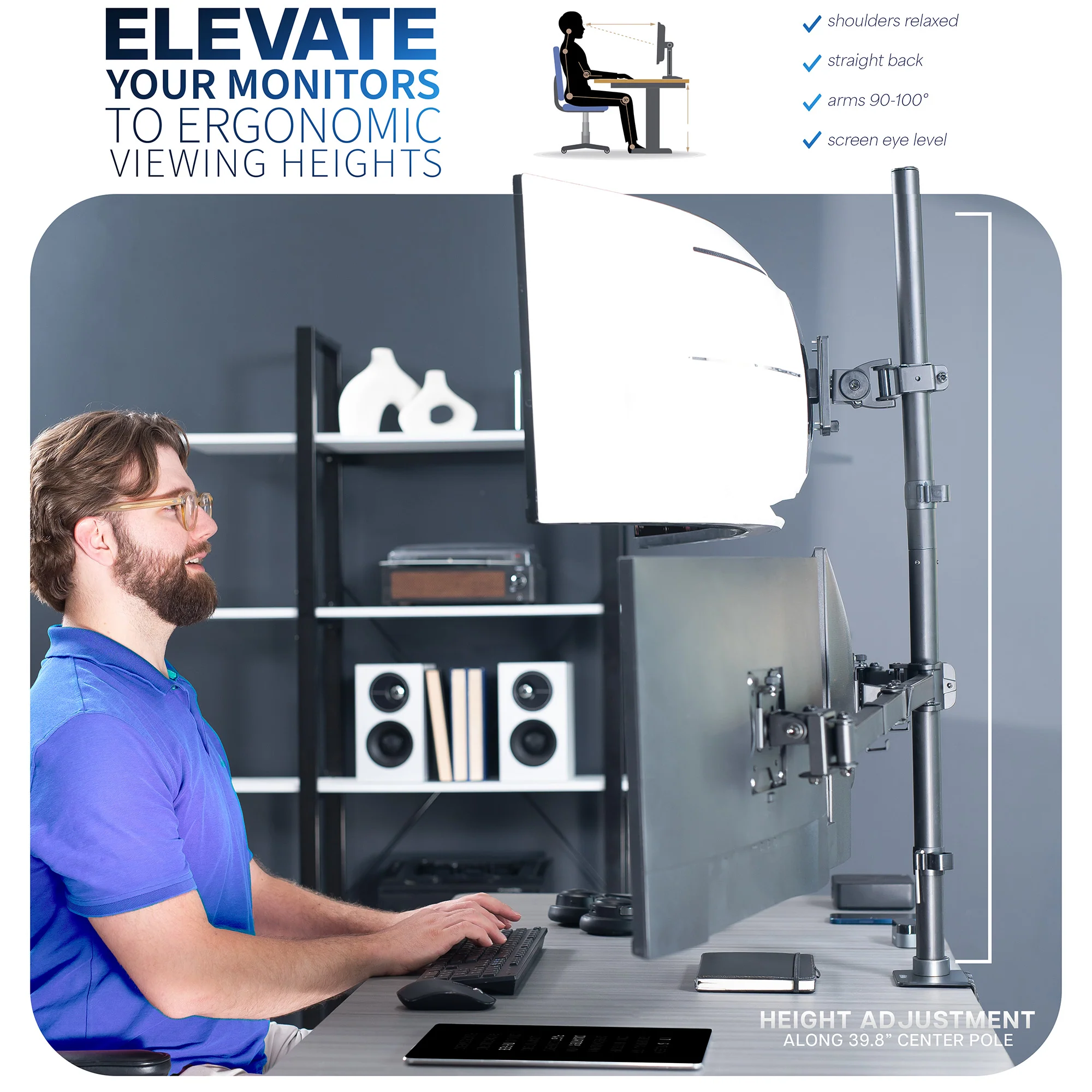 Quad Monitor Desk Mount (1 Ultrawide + 3 Standard) - Up to 49" Screens - Image 8