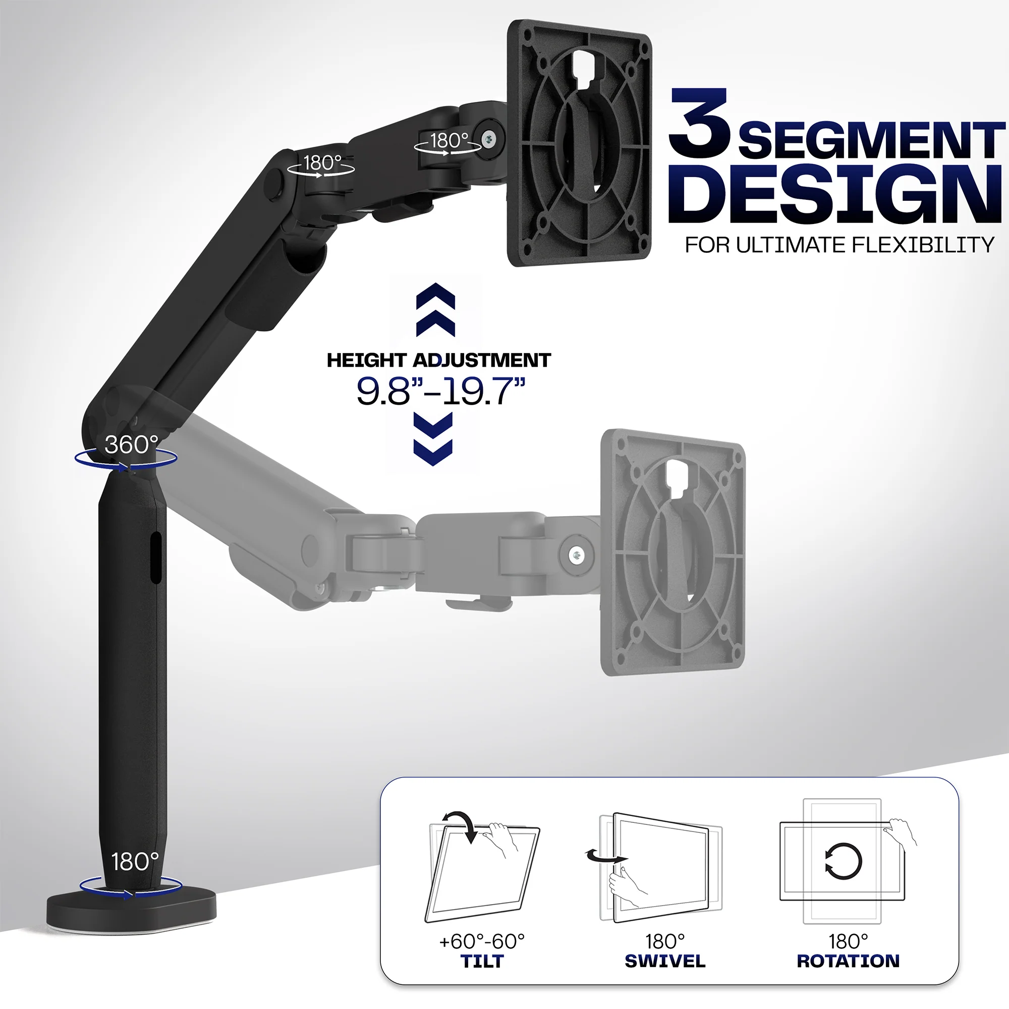 Flexible Pneumatic Arm Single Ultrawide Monitor Desk Mount - Up to 35" Screens - Image 3