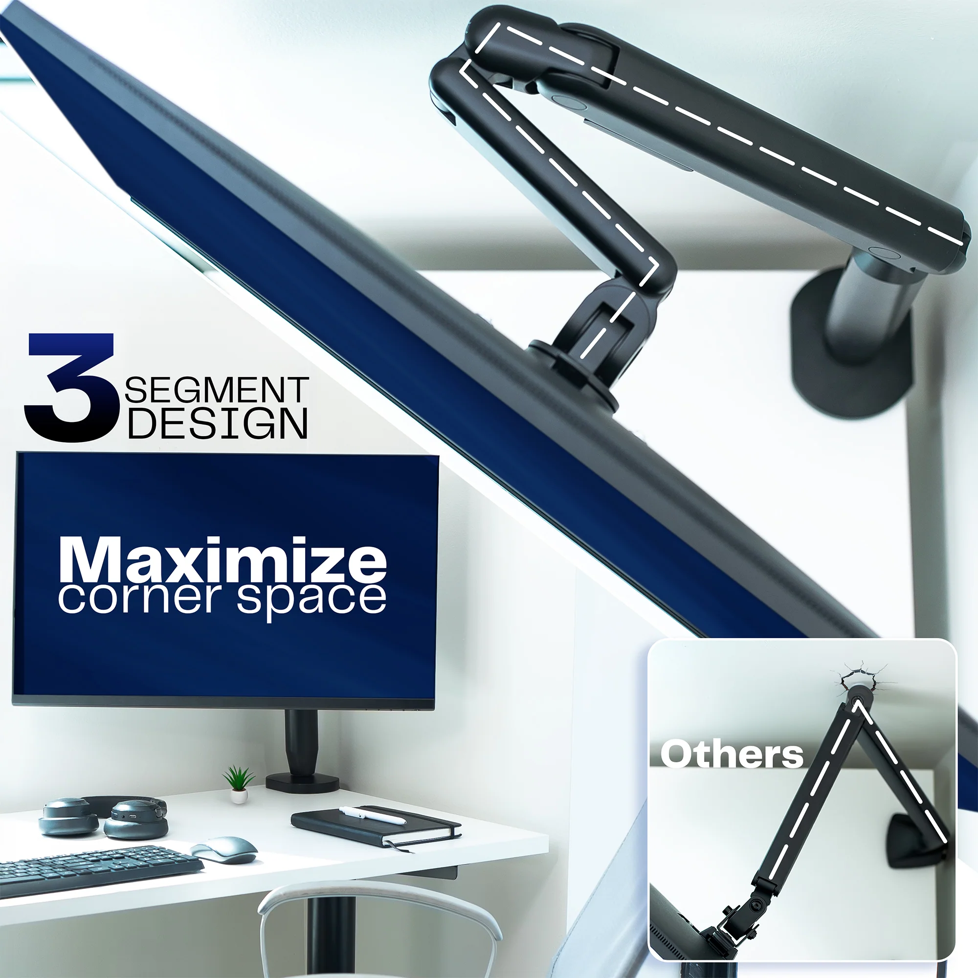 Flexible Pneumatic Arm Single Ultrawide Monitor Desk Mount - Up to 35" Screens - Image 4