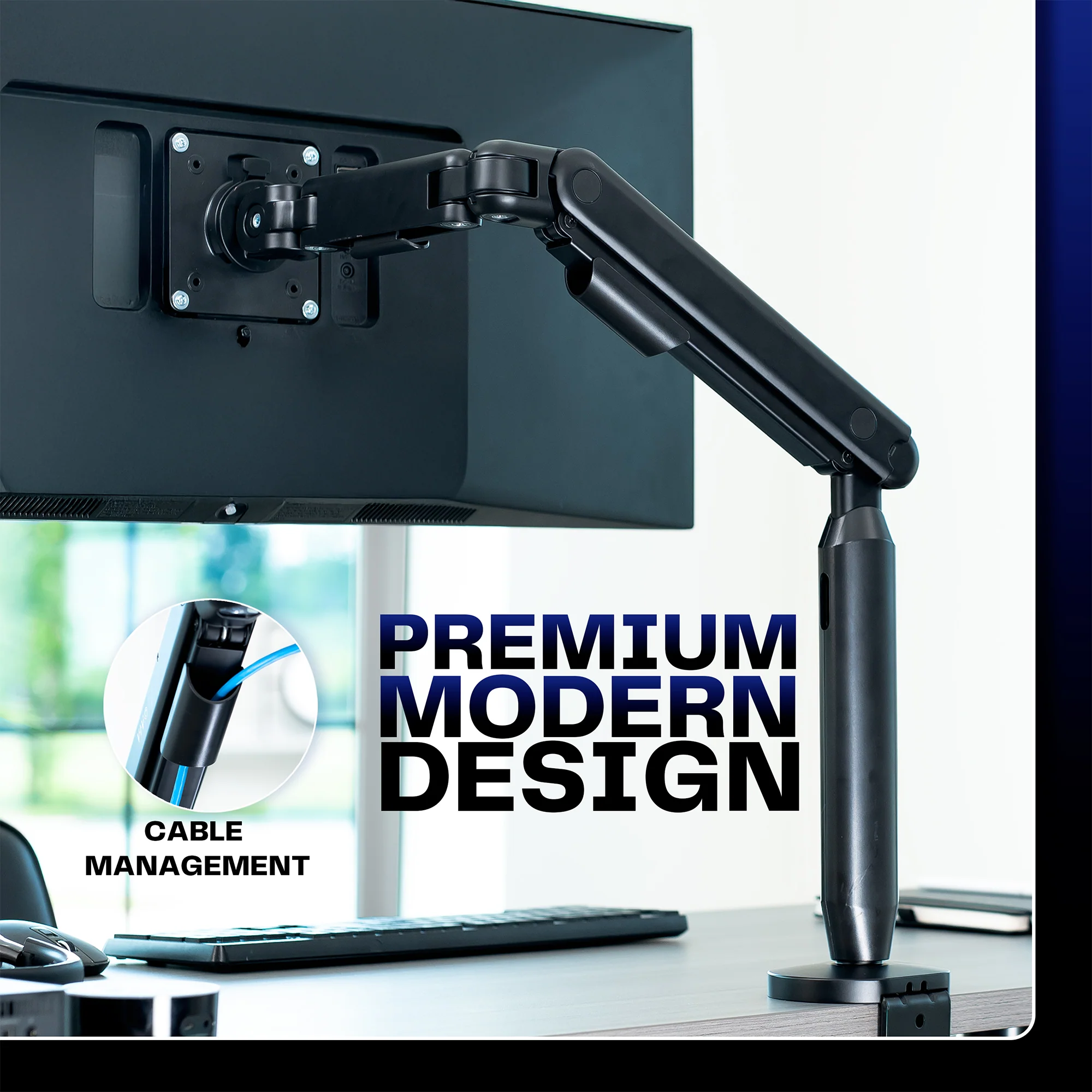 Flexible Pneumatic Arm Single Ultrawide Monitor Desk Mount - Up to 35" Screens - Image 7