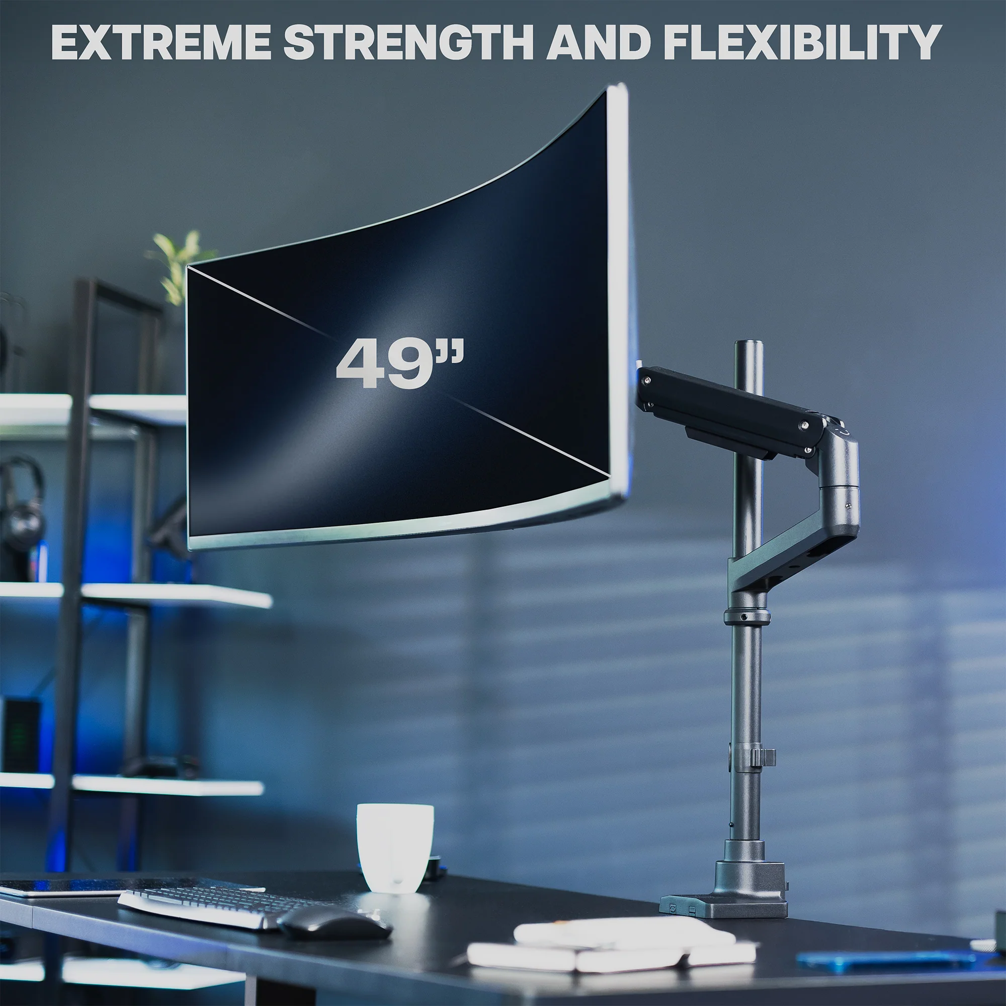 Pneumatic Arm Single Ultrawide Monitor Extra Tall Desk Mount - Up to 49" Screens - Image 10