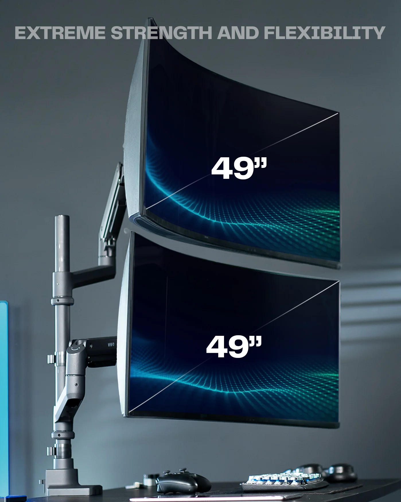 Pneumatic Arm Dual Ultrawide Monitor Extra Tall Desk Mount - Up to 49" Screens - Image 8