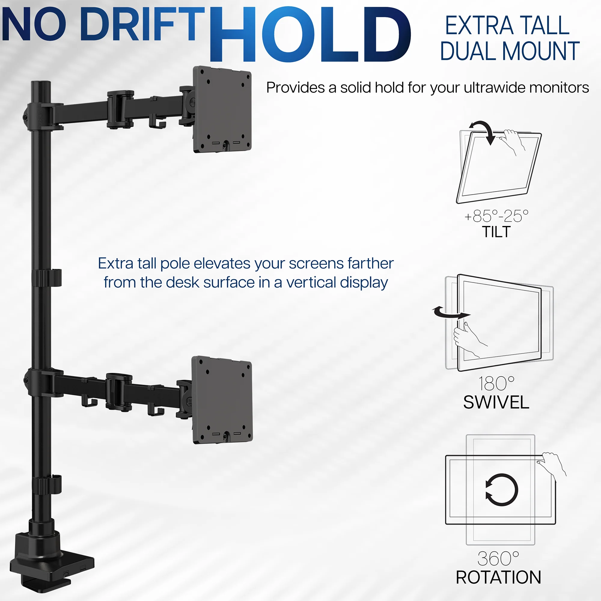 Dual Ultrawide Monitor Extra Tall Desk Mount - Up to 49" Screens - Image 3