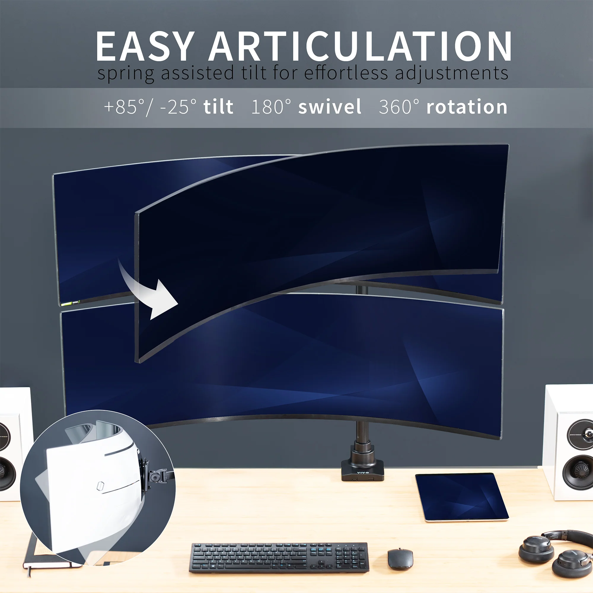 Dual Ultrawide Monitor Extra Tall Desk Mount - Up to 49" Screens - Image 5