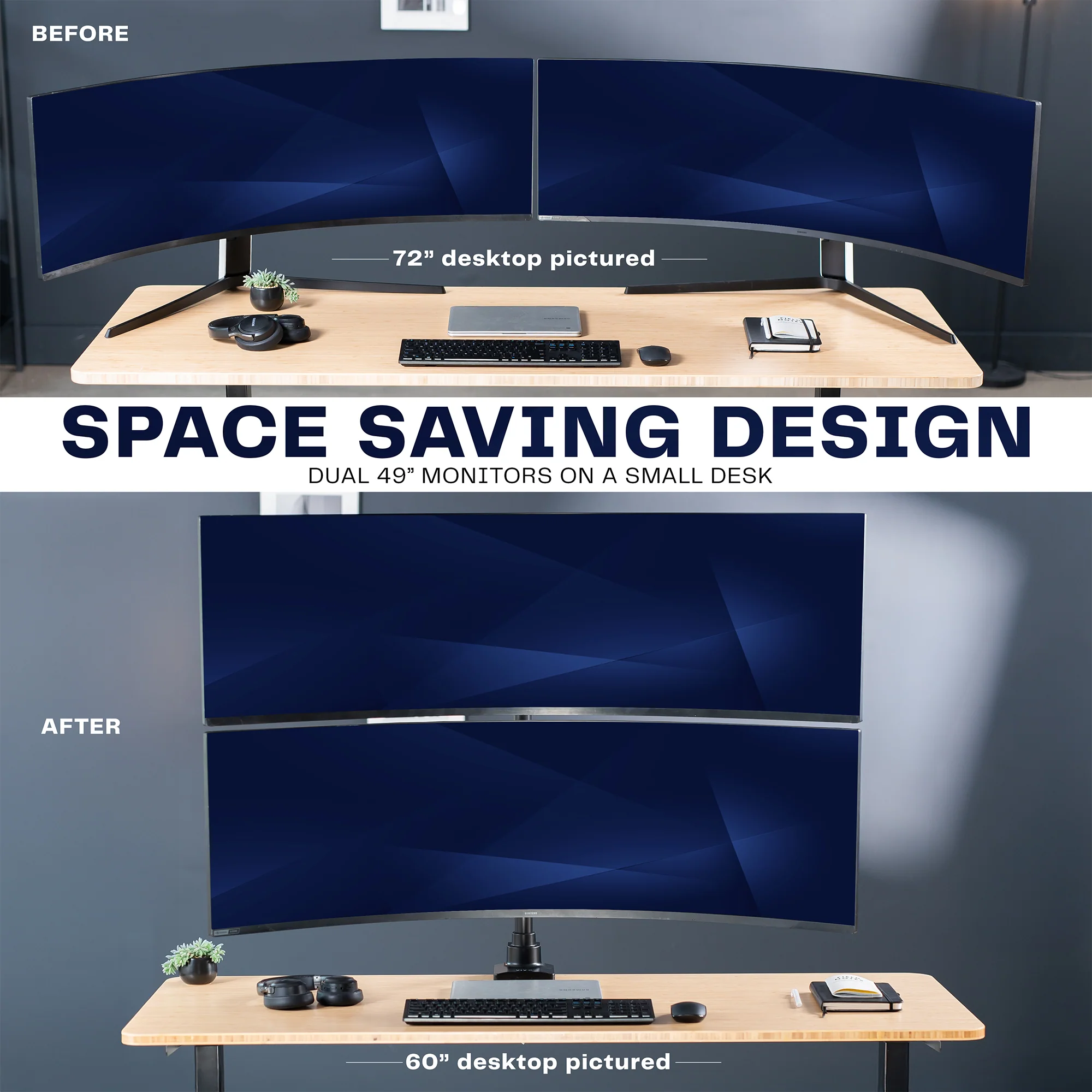 Dual Ultrawide Monitor Extra Tall Desk Mount - Up to 49" Screens - Image 8