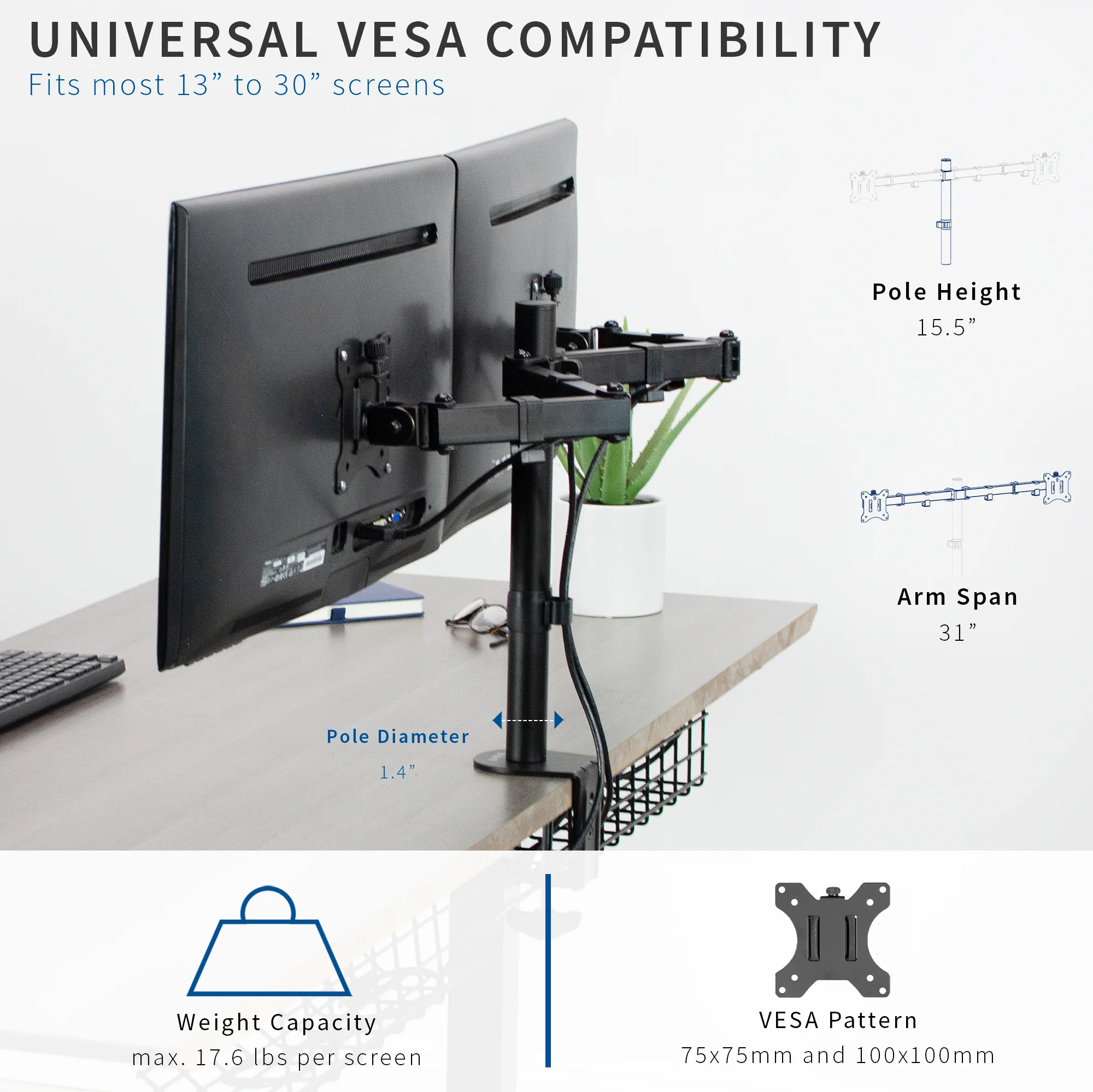 Dual 13” to 30” Monitor Desk Mount - Image 3