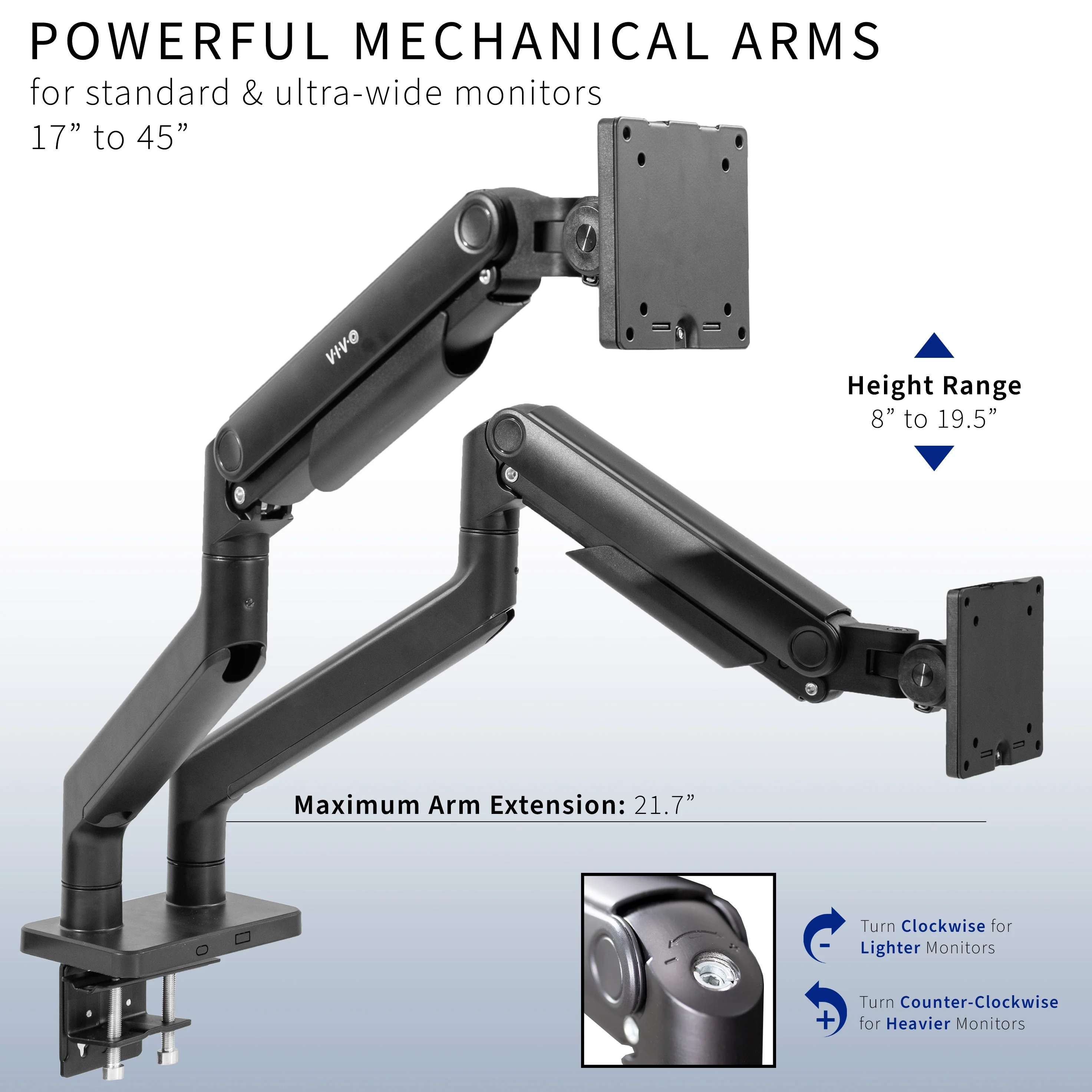 Mechanical Arm Dual Ultrawide Monitor Desk Mount - Up to 45" Screens - Image 3