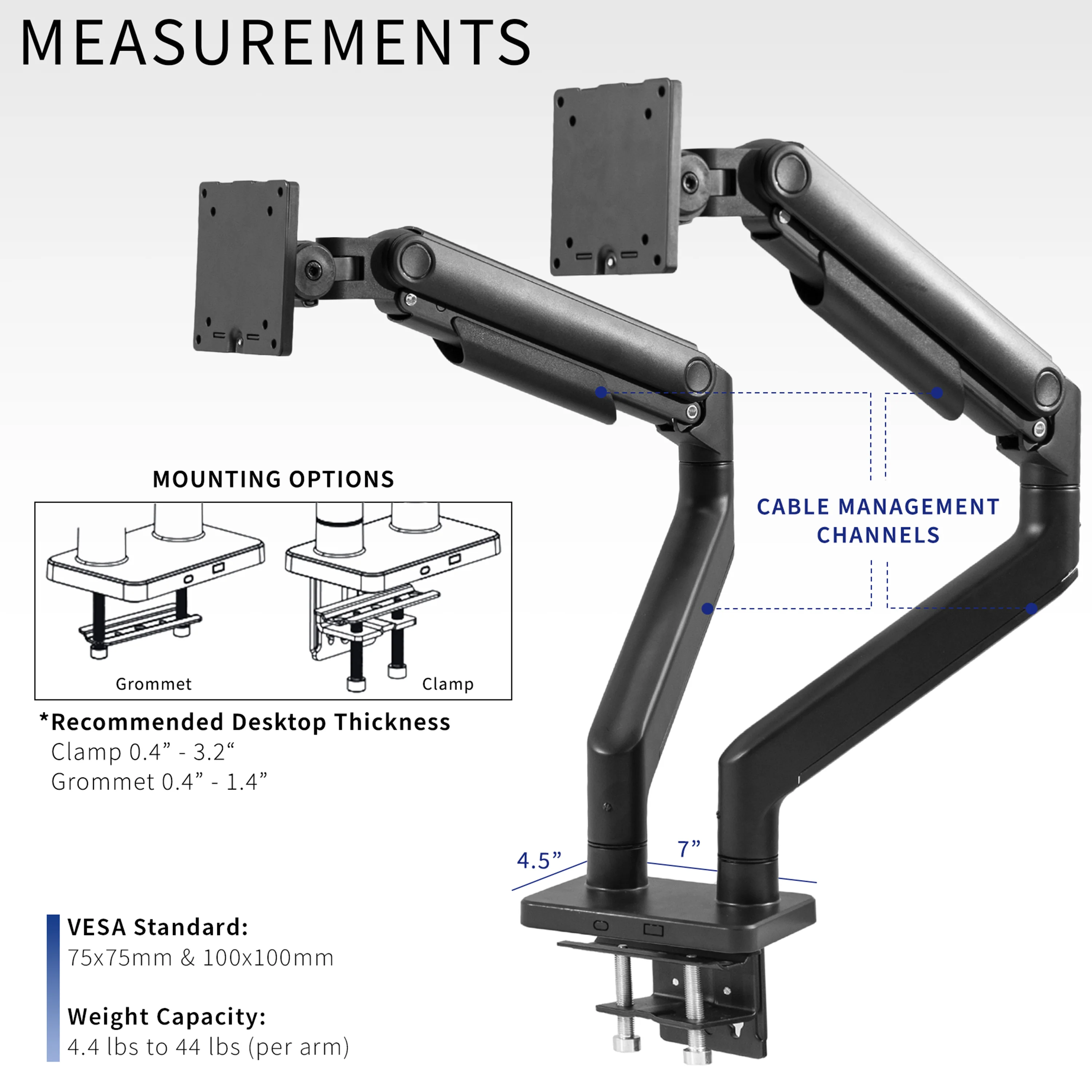 Mechanical Arm Dual Ultrawide Monitor Desk Mount - Up to 45" Screens - Image 4