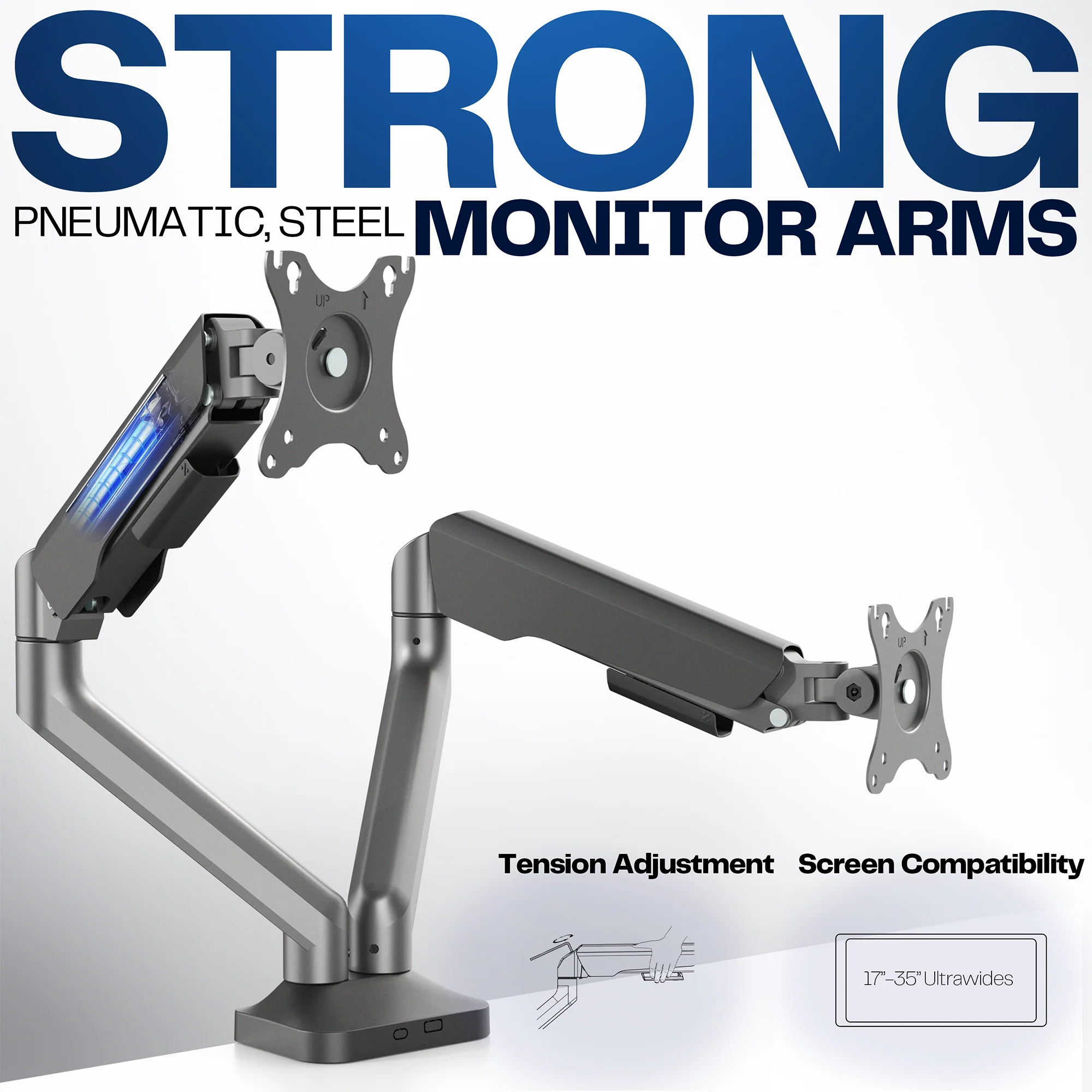 Pneumatic Arm Dual Ultrawide Monitor Desk Mount - Image 3