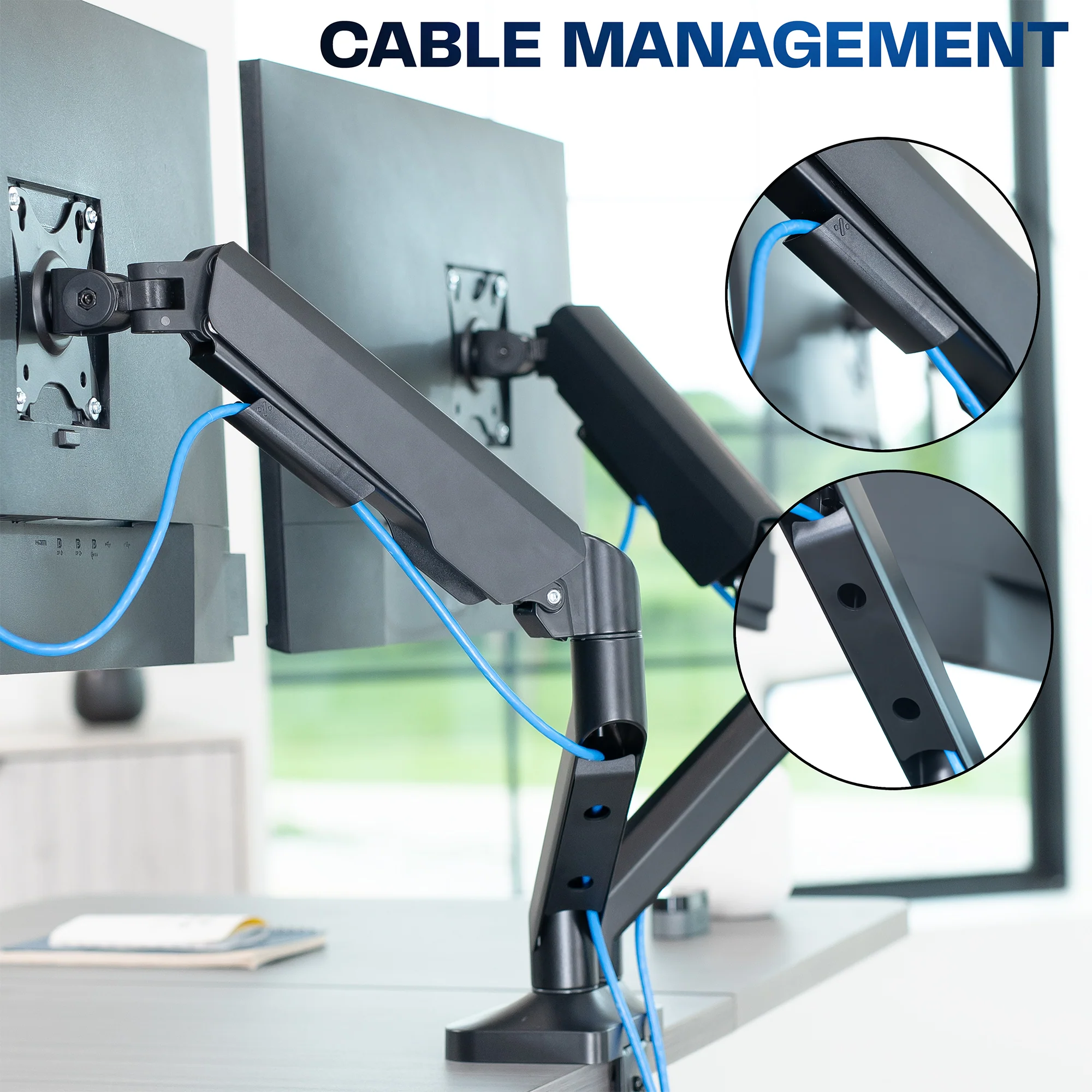 Pneumatic Arm Dual Ultrawide Monitor Desk Mount - Image 9