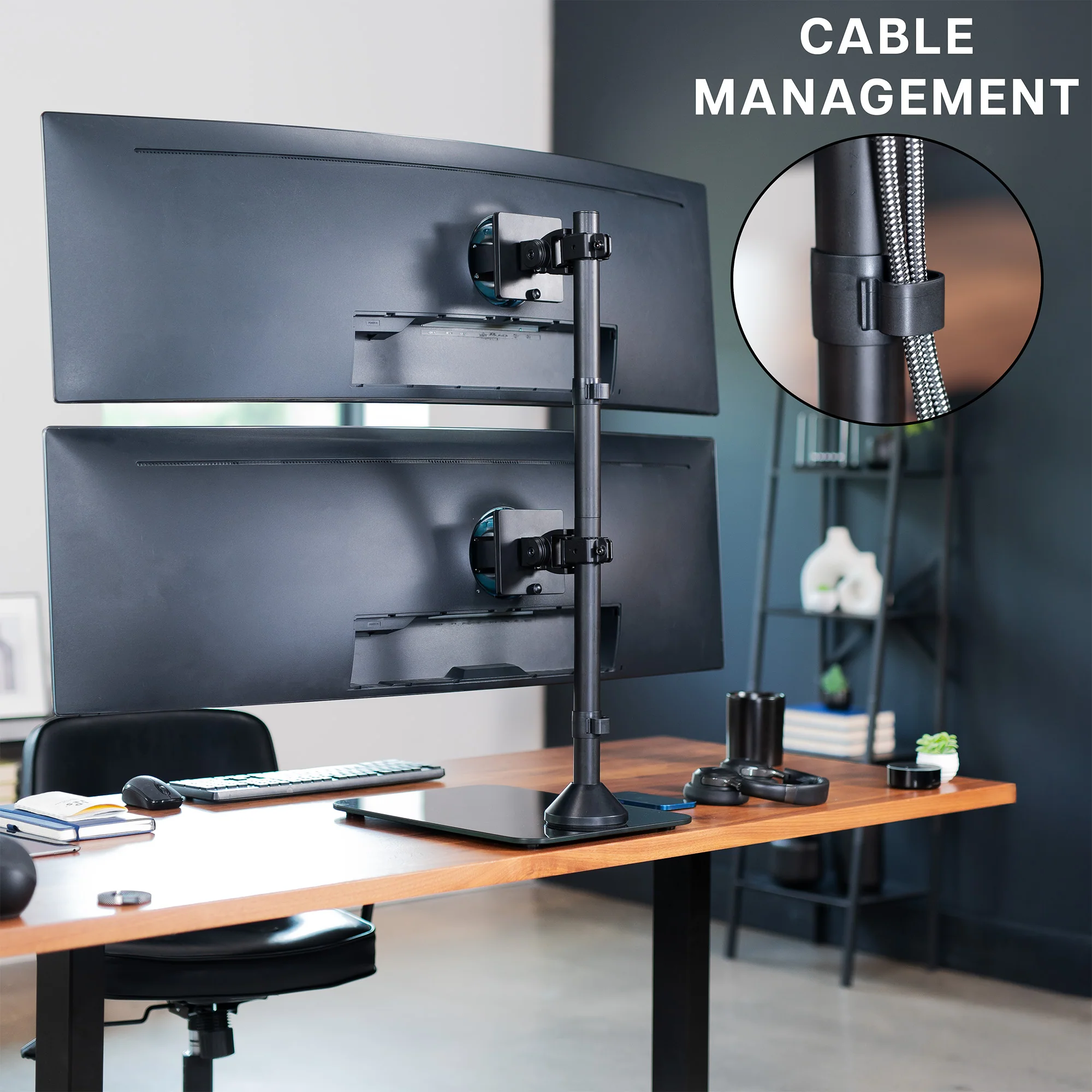 Dual Ultrawide Vertical Monitor Desk Stand with Glass Base - Up to 49" Screens - Image 10