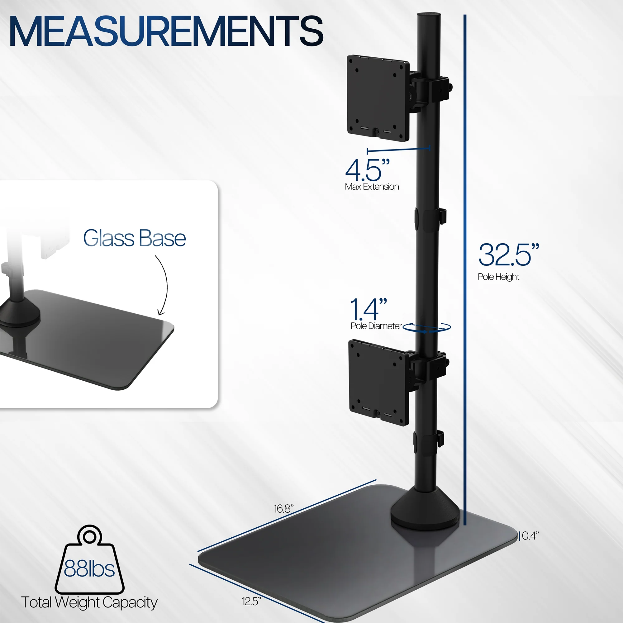 Dual Ultrawide Vertical Monitor Desk Stand with Glass Base - Up to 49" Screens - Image 3