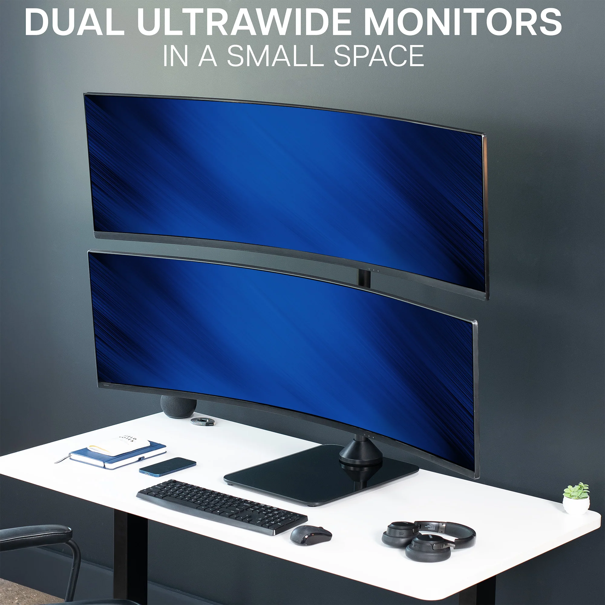 Dual Ultrawide Vertical Monitor Desk Stand with Glass Base - Up to 49" Screens - Image 7