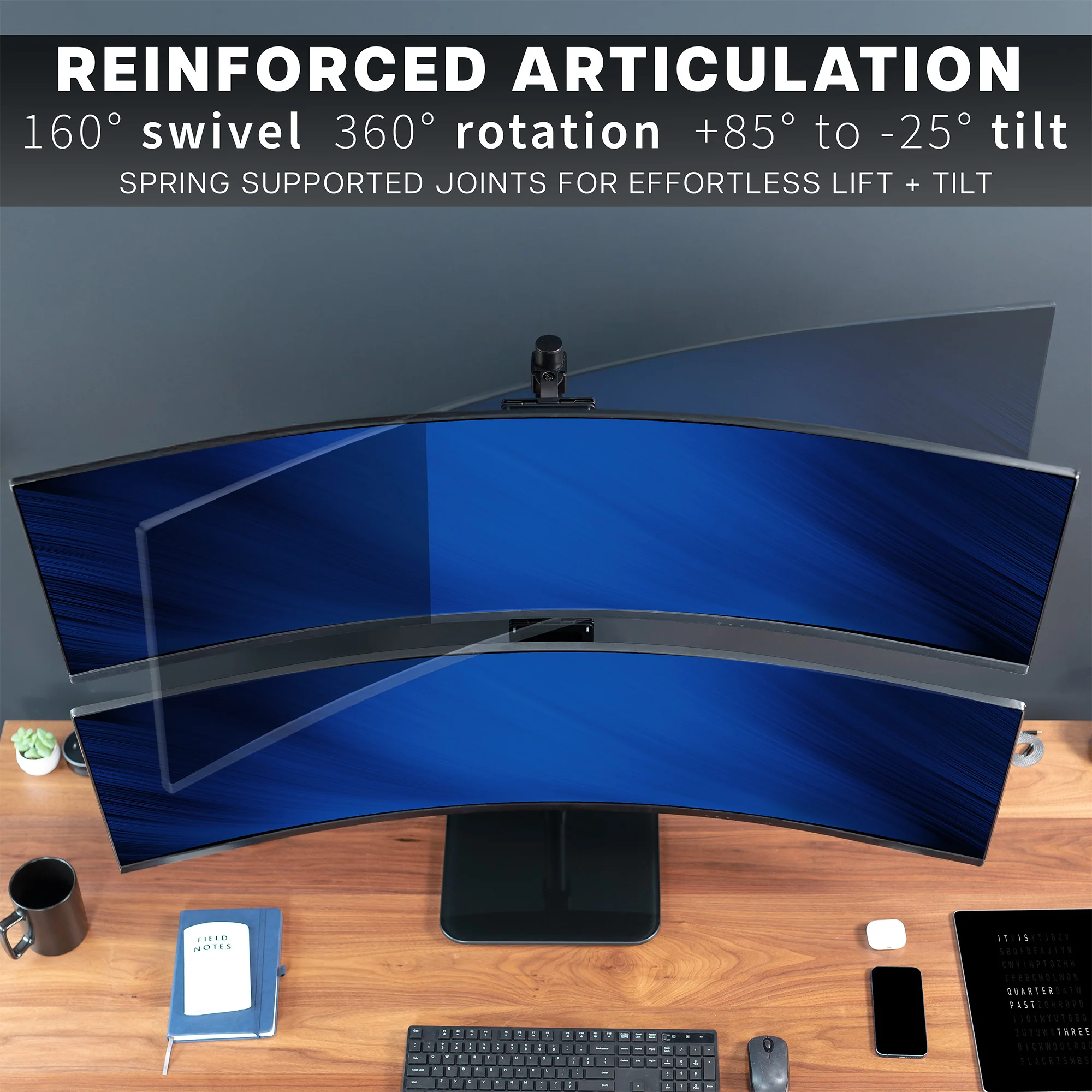 Dual Ultrawide Vertical Monitor Desk Stand with Glass Base - Up to 49" Screens - Image 8