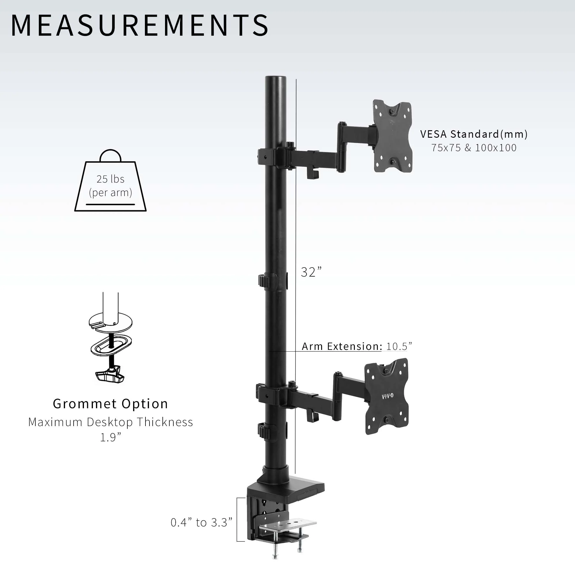 Dual Ultrawide Vertical Monitor Desk Mount with Arms - Up to 43" Screens - Image 3