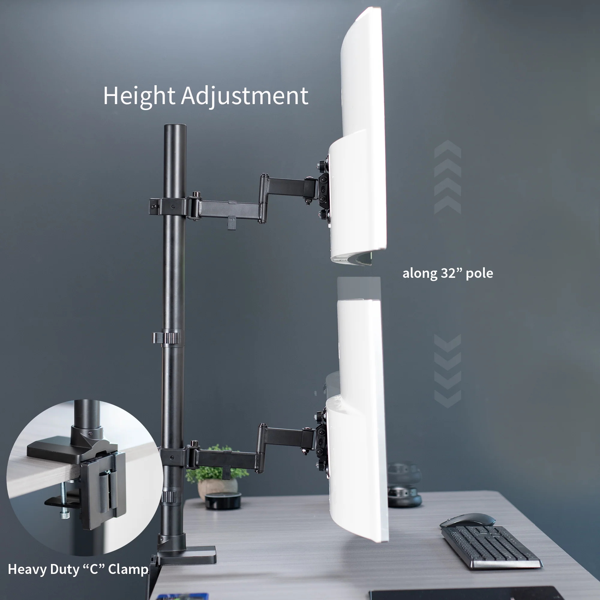 Dual Ultrawide Vertical Monitor Desk Mount with Arms - Up to 43" Screens - Image 5