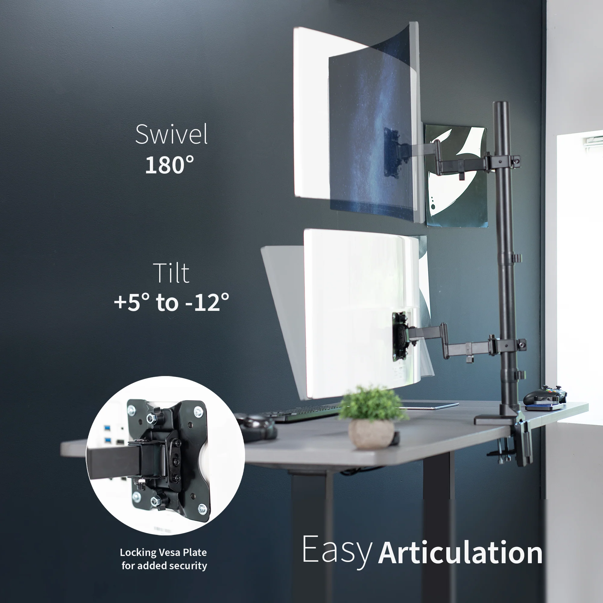 Dual Ultrawide Vertical Monitor Desk Mount with Arms - Up to 43" Screens - Image 8